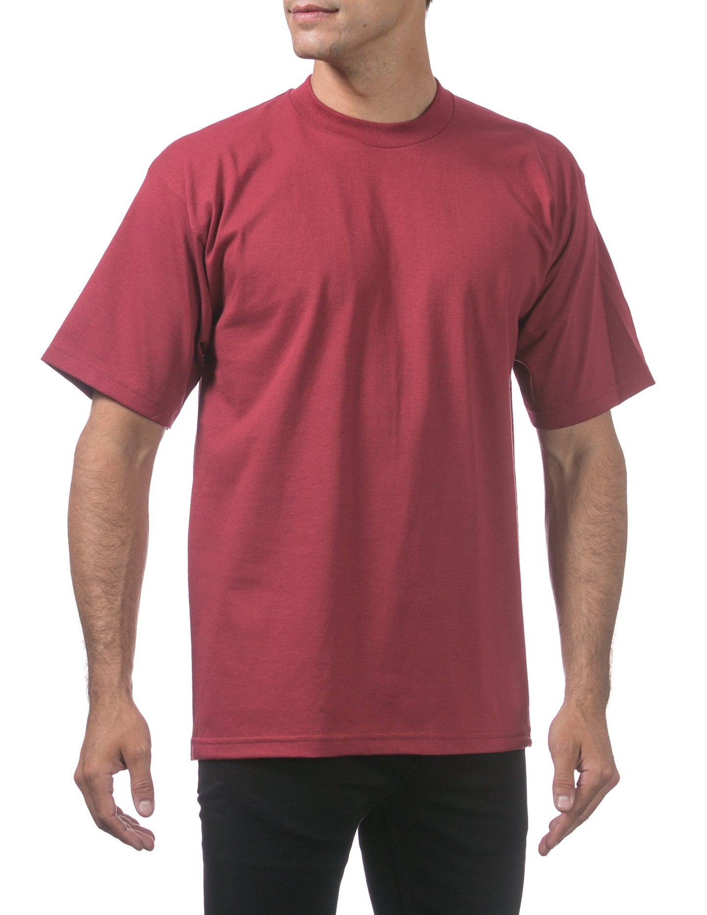 Pro Club Men's Heavyweight Cotton Short Sleeve Crew Neck T-Shirt, Burgundy, Small