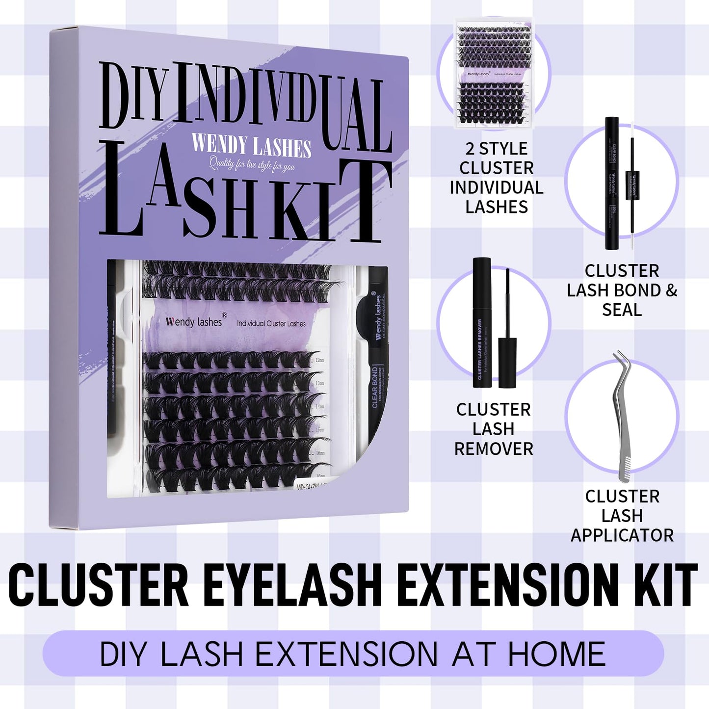 DIY Lash Extension Kit Lash Clusters C/D Curl Individual Lashes Remover Strong Hold Clear Waterproof Lash Bond and Seal Glue Nice Grip Eyelash Clusters Tweezers (Clear-Classic/Mega Kit)