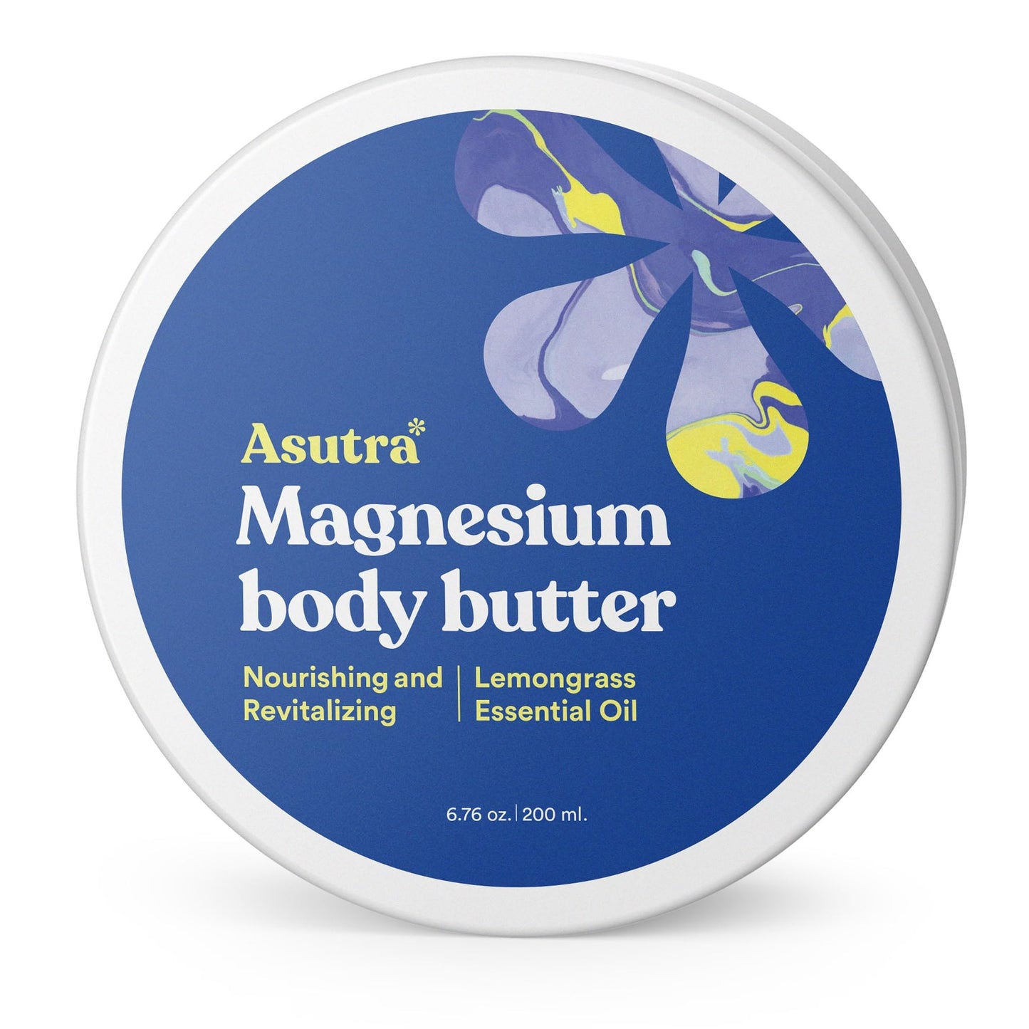 ASUTRA Magnesium Body Butter Lotion, 6.76 oz, Soothing Shea Butter & Almond Oil Moisturizer, Premium-Quality Magnesium Oil, Lemongrass Essential Oil