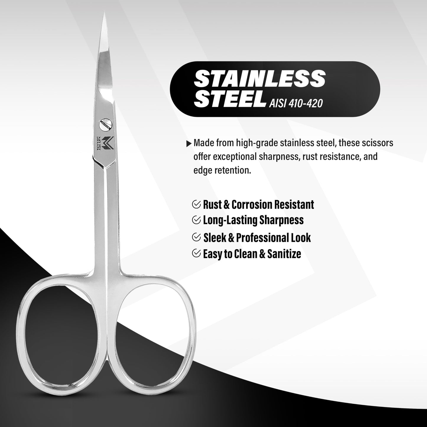 Cuticle Scissors Extra Fine Curved - 3.5” Stainless Steel Grooming Nail Scissors for Women and Men - Small Manicure Beauty Scissors for Toenails, Fingernails, Eyebrows, Facial Hair, Cuticles, Dry Skin