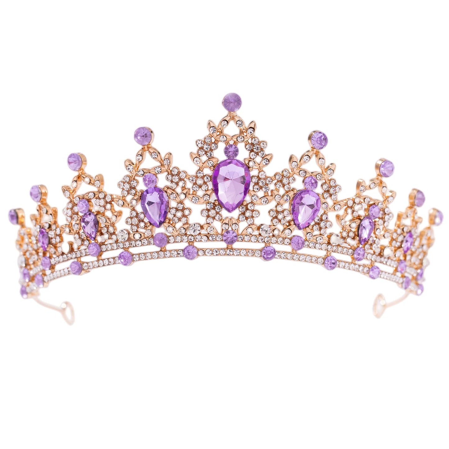 FORSEVEN Crystal Tiaras for Women, Wedding Tiaras and Crowns for Women Tiaras for Girls Birthday Party Princess Crown Hair Accessories Bride Rhinestone Headbands (Gold+Light Purple)