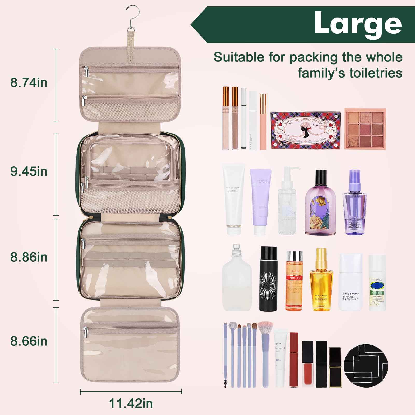 Wedama Toiletry Bag for Women, Large Cosmetic Travel Bag, Hanging Toiletry Bag for Bathroom, Thickened PVC Waterproof Travel Makeup Bag, Toiletries Bag for Travel Business Trips and Camping