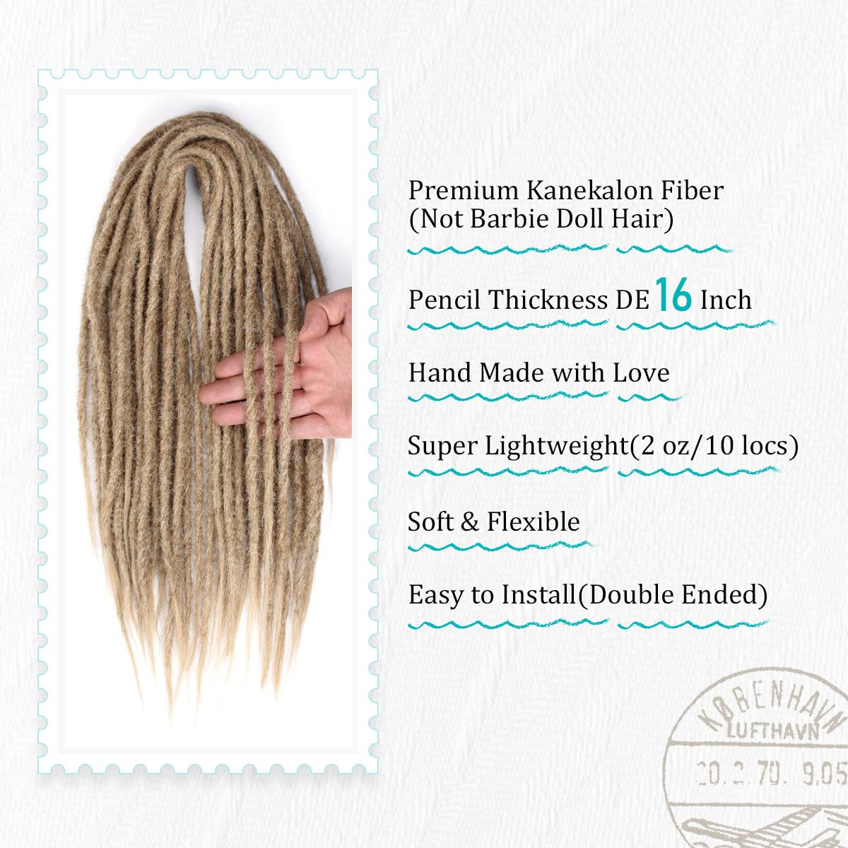 Quisduis 16 Inch Double Ended Dreadlock Extensions, 10 Strands Light Brown Synthetic DE Dreads Thin Soft Fake Dreads Hippie Style Dreadlock for Woman