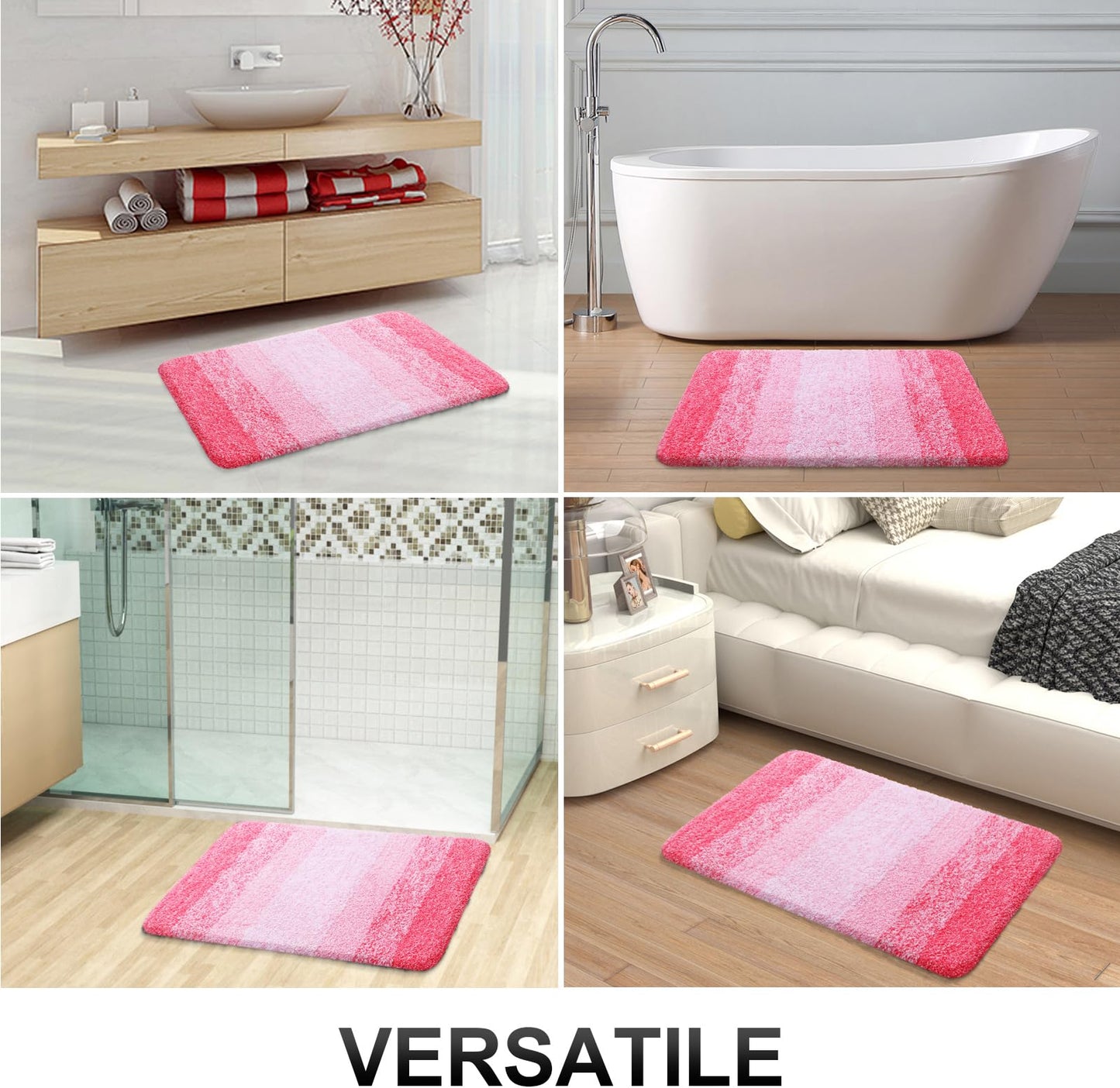 OLANLY Bathroom Rug Mat 24x16, Extra Soft and Absorbent Microfiber Bath Rugs, Non-Slip Plush Shaggy Bath Carpet, Machine Wash Dry, Bath Mats for Bathroom Floor, Tub and Shower, Pink