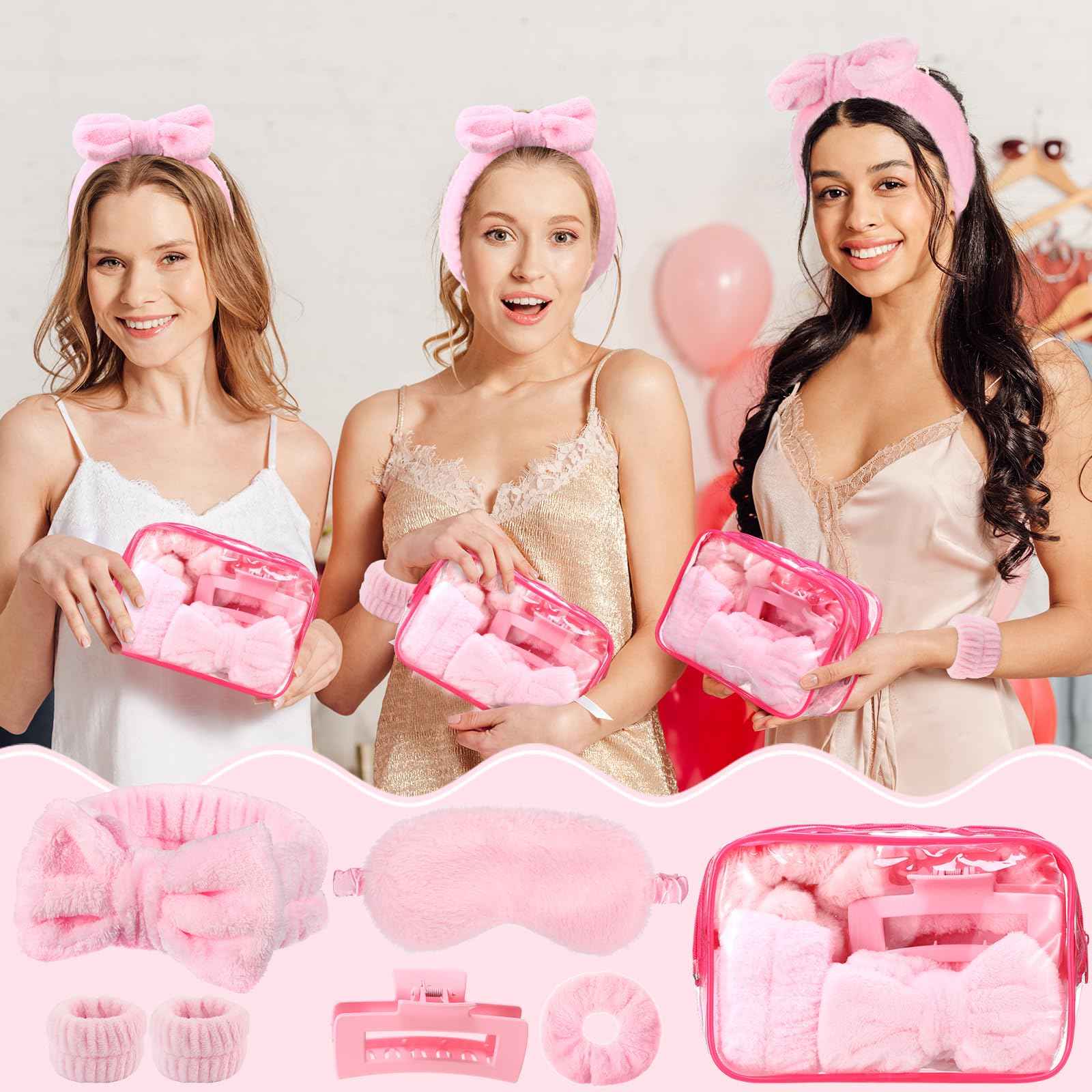 Wavyknot 42 Pcs Operation Xmas Gift Box Fillers Kit Spa Sleepover Party Supplies Include Sleep Eye Mask Spa Headband Scrunchies Hair Claw Clips for Girls Slumber Party Favors Gift