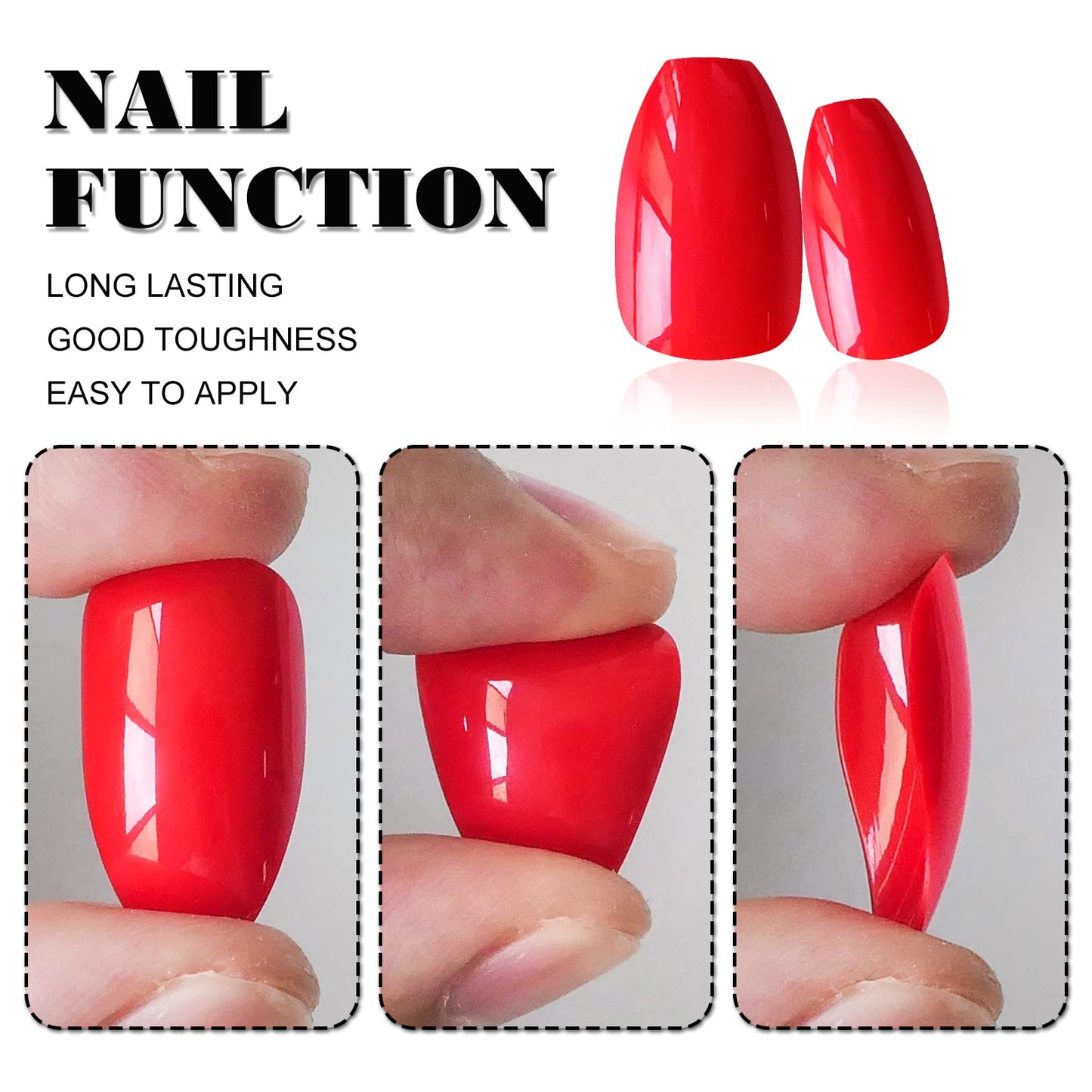 LoveOurHome 240pc Coffin Press on Nails Medium Length, Full Cover Short Ballerina Red Fake Nail Colored Artificial False Fingernail Acrylic Presson Tips with Glue Ahdesive Tabs for Women Girls