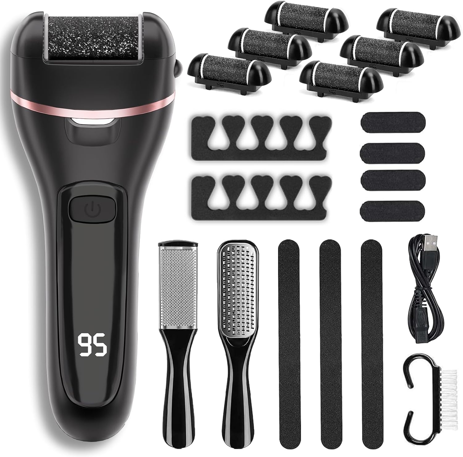Electric Callus Remover for Feet with 3 Roller Heads 2 Speed Rechargeable Waterproof Professional Pedicure Kit 17 in 1 Foot File Tools Perfect for Dead Hard Cracked Dry Skin
