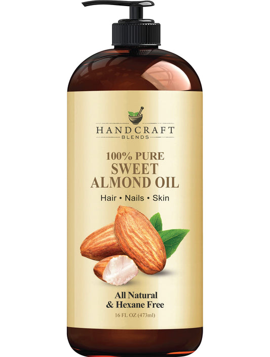 Handcraft Blends Sweet Almond Oil - 16 Fl Oz - 100% Pure and Natural - Premium Grade Oil for Skin and Hair - Carrier Oil - Hair and Body Oil - Massage Oil - Hexane-Free