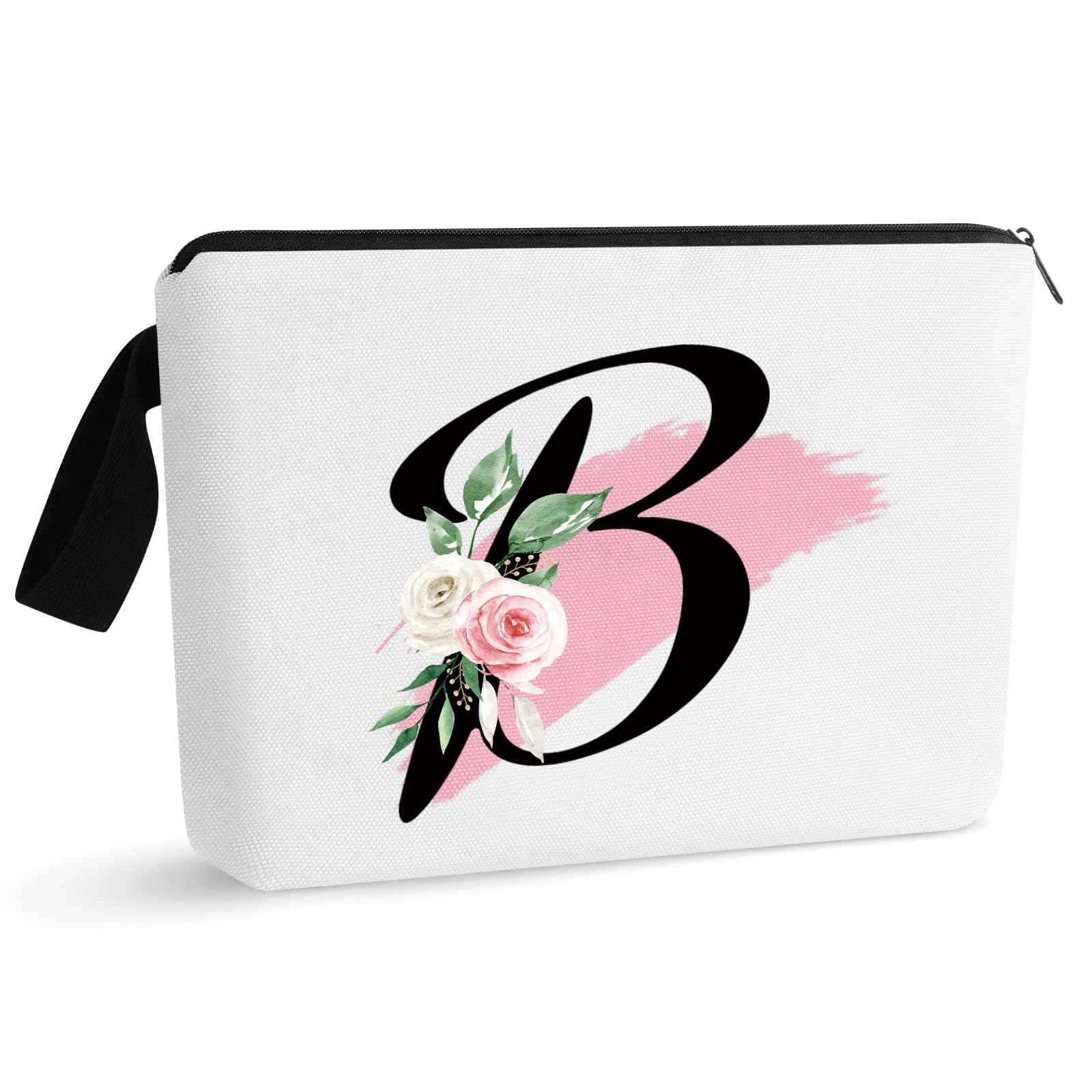 Prettyui Initial Monogram Personalized Makeup Bag, Bride Bridesmaid Cosmetic Bag, Portable Cosmetic Bag Toiletry Bag Travel Bag Birthday Gifts for Women Girl, Personalized Cosmetic Bag for Women (B)