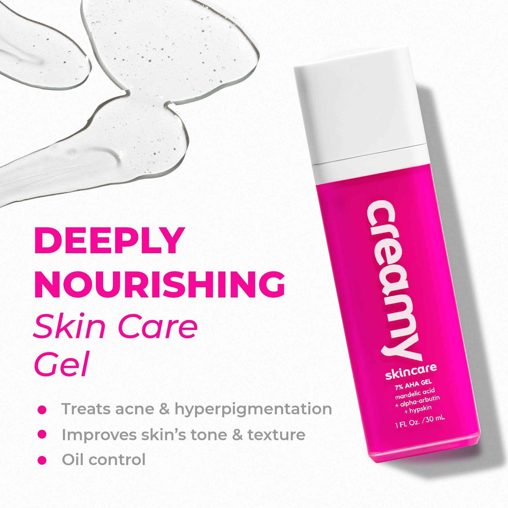 Creamy Skincare Mandelic Gel 7% – Exfoliating & Blemish Control Face Gel with Mandelic Acid, Alpha-Arbutin, Allantoin & Hypskin – Gentle Formula 1 fl oz/30mL