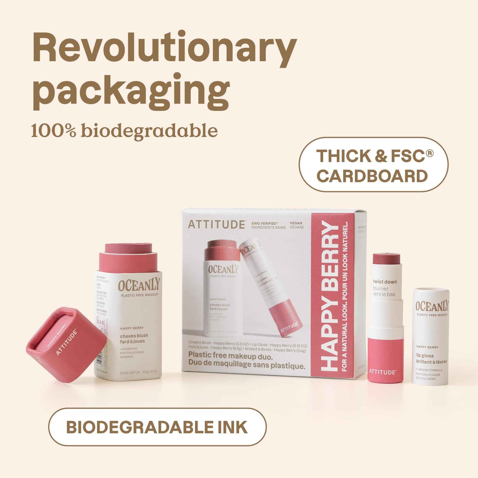 ATTITUDE Happy Berry Makeup Duo Box Set, EWG Verified, Titanium Dioxide-Free, Plastic-free, Plant and Mineral-Based, Vegan Beauty Products, Set of 2 Makeup Sticks