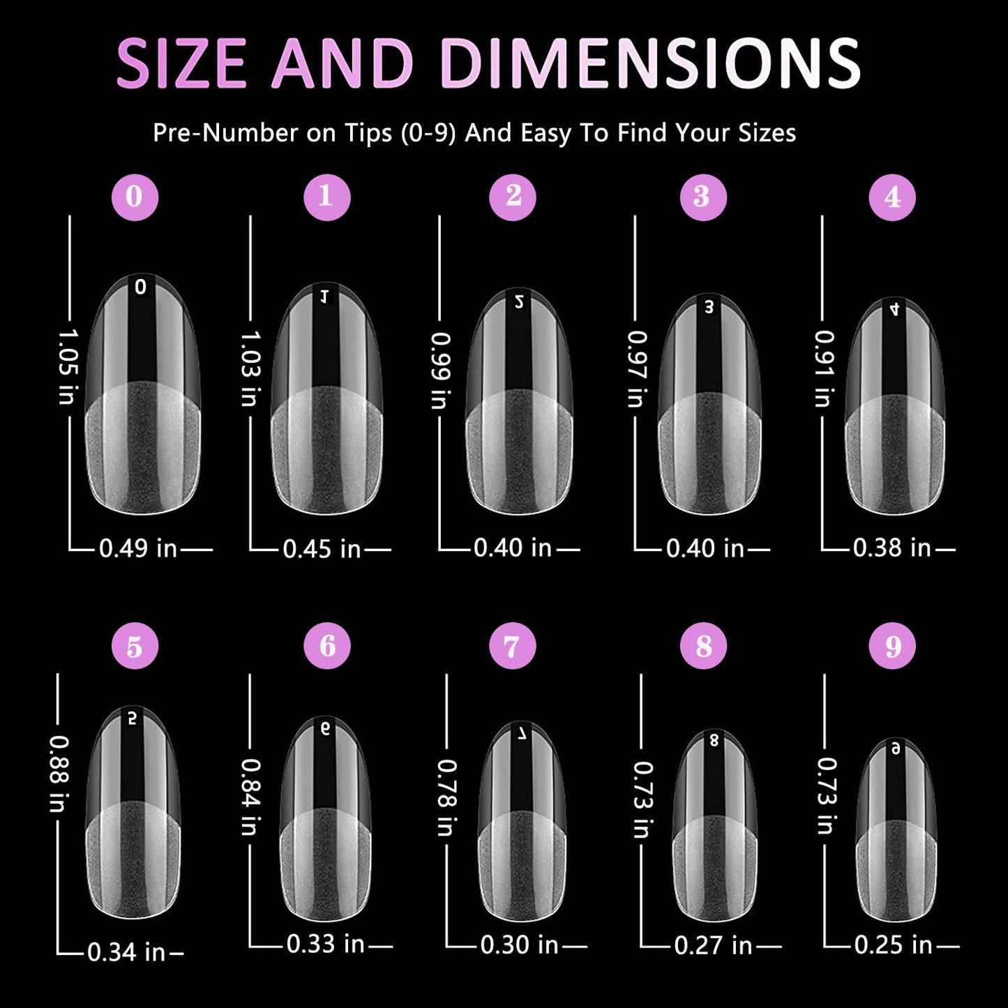 MAGIC ARMOR Round Almond Nail Tips Pre-shape 504pcs Round Almond Gel Nail Tips Round Oval Almond Press on Nails Soft Gel Nail Tips for Full Cover Acrylic Round Oval Full Nails False Nails 10 Sizes Ova