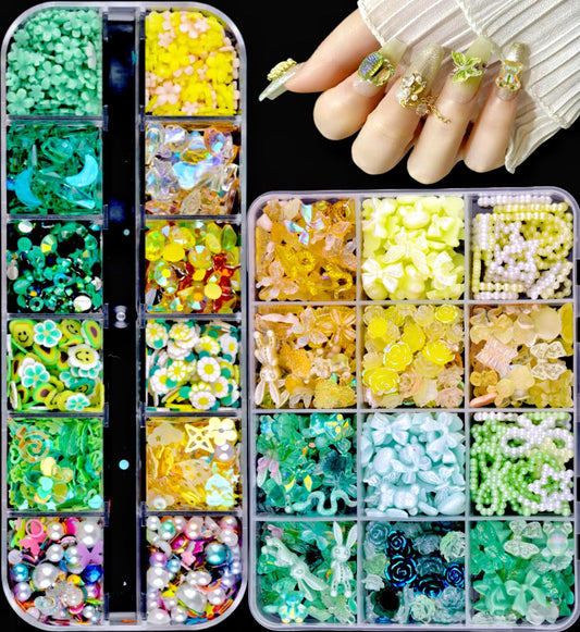 Umillars 460pcs 3D Resin Nail Art Charms with 950pcs Special Shape Nail Rhinestones Flatback Rhinestones Nail Art Slices Acrylic Hollow Beads Nail Art Sequins Mini Flowers for Nail Art Designs Craft