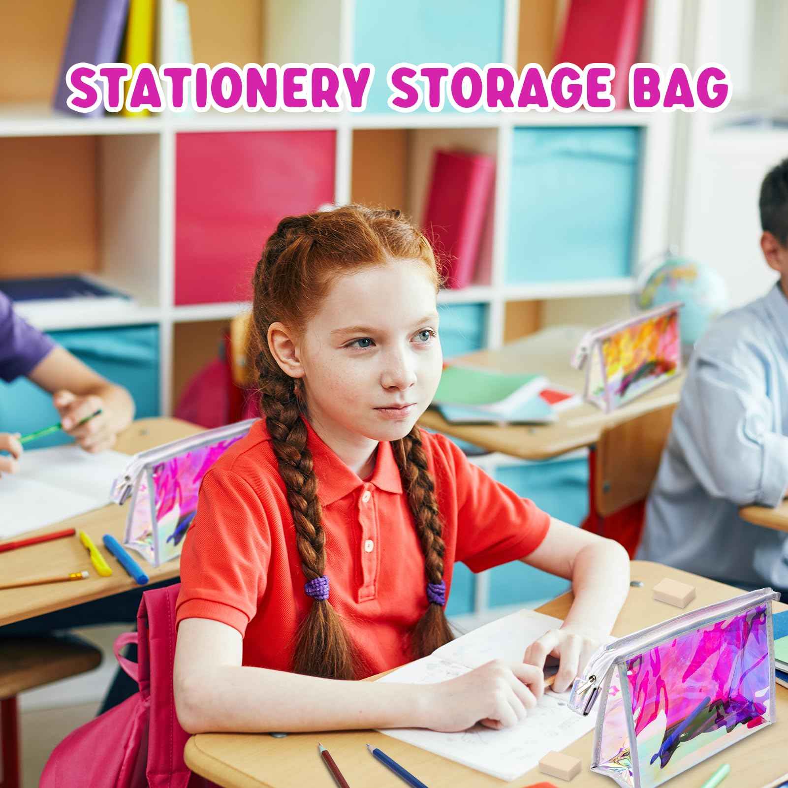 Zwish 2Pack Holographic Makeup Bags Bulk, Iridescent Pouch Portable Zippered Toiletry ， Travel Makeup Brush Holder, Makeup Organizer， Waterproof Cosmetic ， Gift Bags for Women