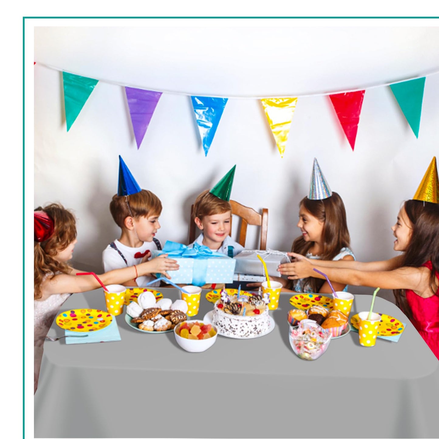 tujol Silver 6 Pack Plastic Table Cloth 54" x 108", Disposable Tablecloths Rectangle Table Cover, Plastic Table Cloths for Parties