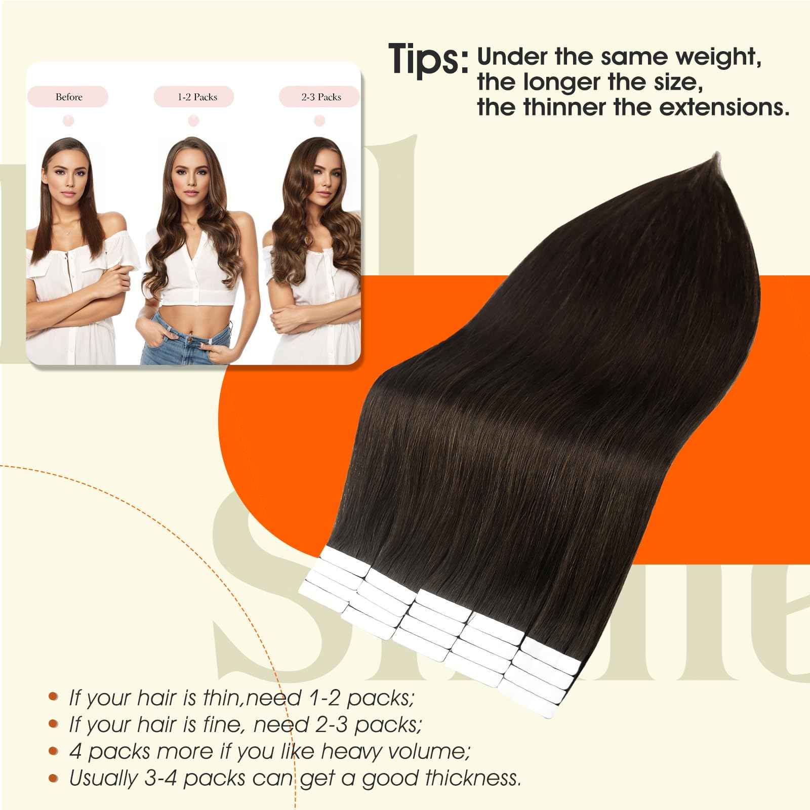 Full Shine 22Inch Tape in Hair Extensions Color 2 Darkest Brown Remy Hair Extensions Real Human Hair Tape in Double Sided Seamless Hair Extension 20Pcs 50g Invisible Human Hair Natural