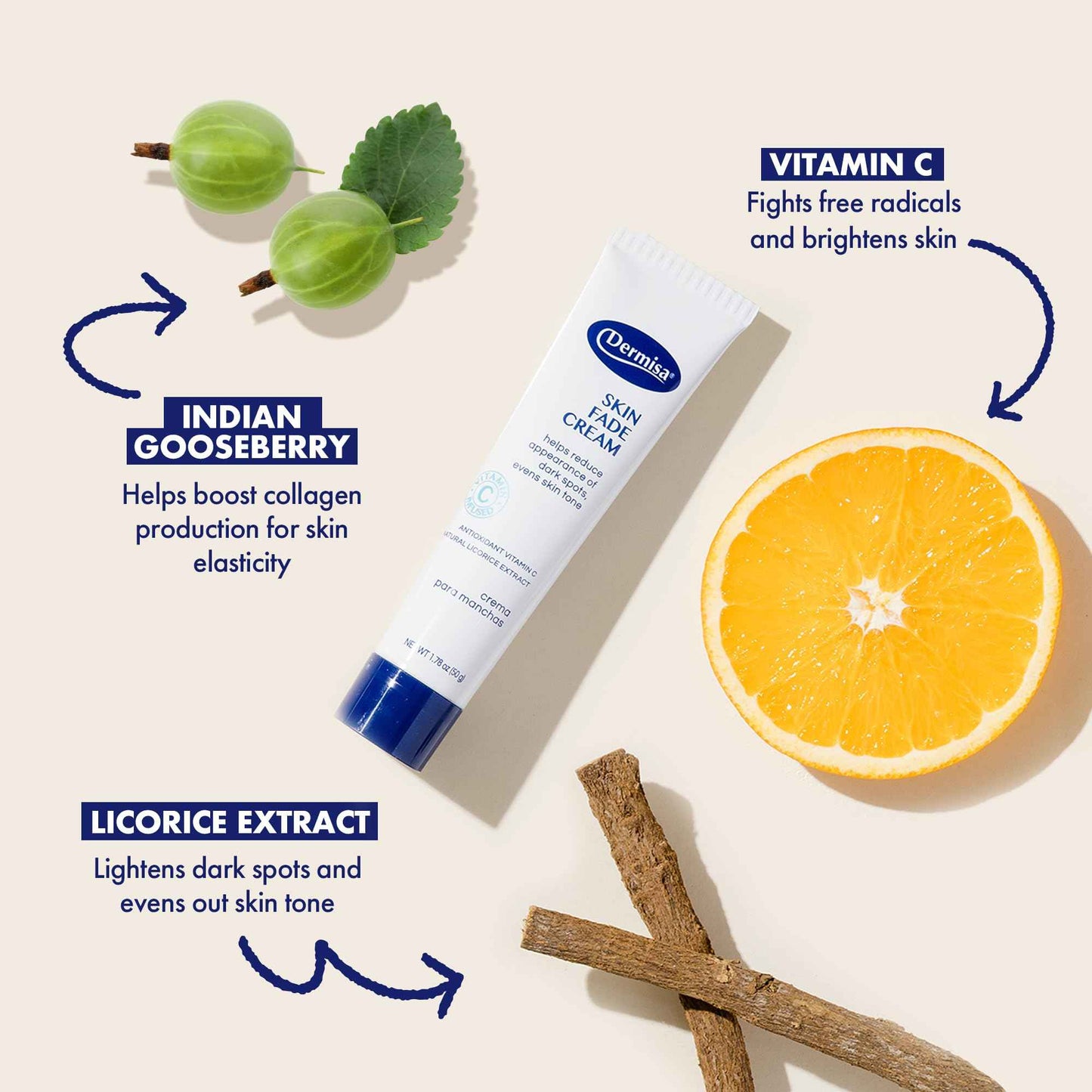 Dermisa Skin Fade Cream with Antioxidant Vitamin C | Helps Reduce Appearance of Dark Spots, Freckles, Marks from Acne, Aging, and Use of Birth Control | Light Non-Greasy & Quick Absorbing Cream | 1.78 OZ | Pack of 3