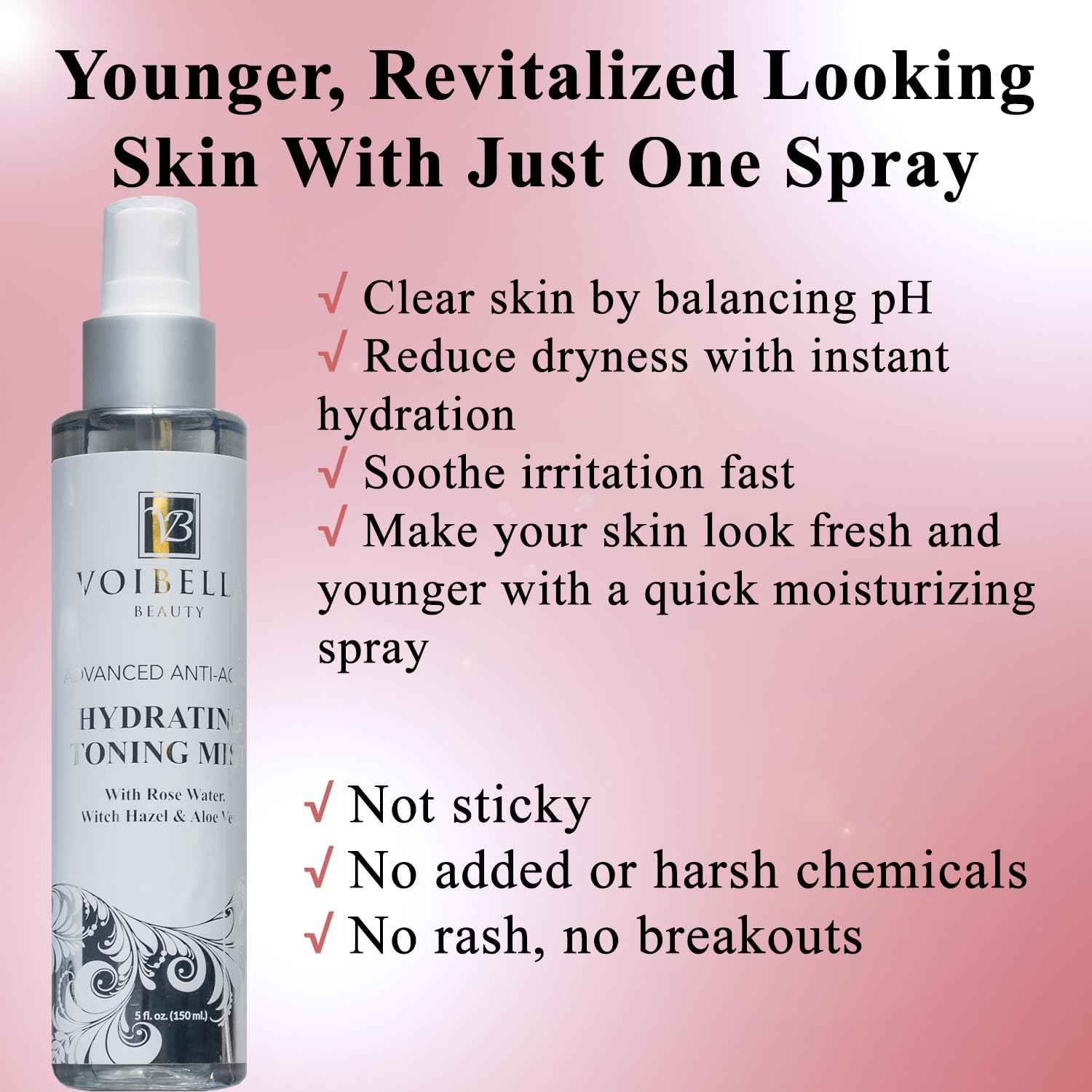 Organic Hydrating Toner for Face Anti-Aging - Rose Water, Witch Hazel & Aloe Vera Toning Facial Mist for Women. Natural Skin Moisturizing Rosewater Spray. Oil Free, Pure, Fresh & Pore Tight