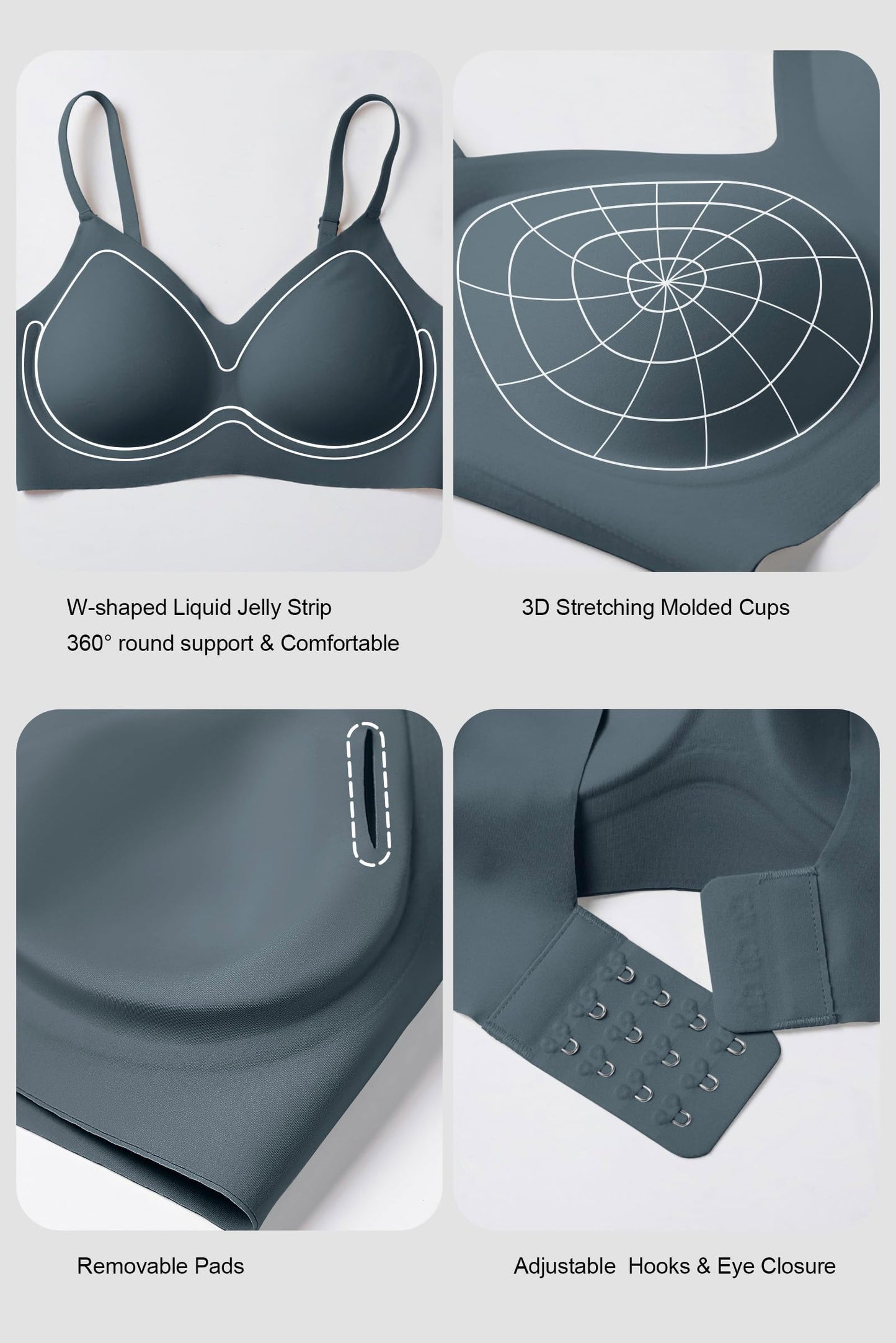 Vertvie Womens Seamless Bra No Underwire Comfort Push Up Bras Buttery Soft Wireless Bralette Full Coverage Sport Everyday Bra(Navy Blue,Small)