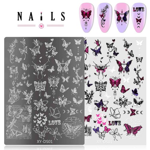 4Pcs Gothic Cute Nail Stamping Plate Set - Dark Kawaii Nail Art Templates, Stainless Steel Spooky Sweet Nail Stamp Plates with Skull & Lace Patterns for DIY Manicure Printing Tools