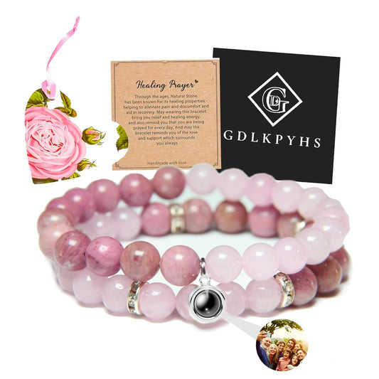 Picture Bracelet Personalized Photo - Healing Bracelets for Women - Rose Quartz Bracelet - Healing Prayers Crystal Bracelet - Mothers Day Gifts Birthday Gifts For Women Bracelets With Photos