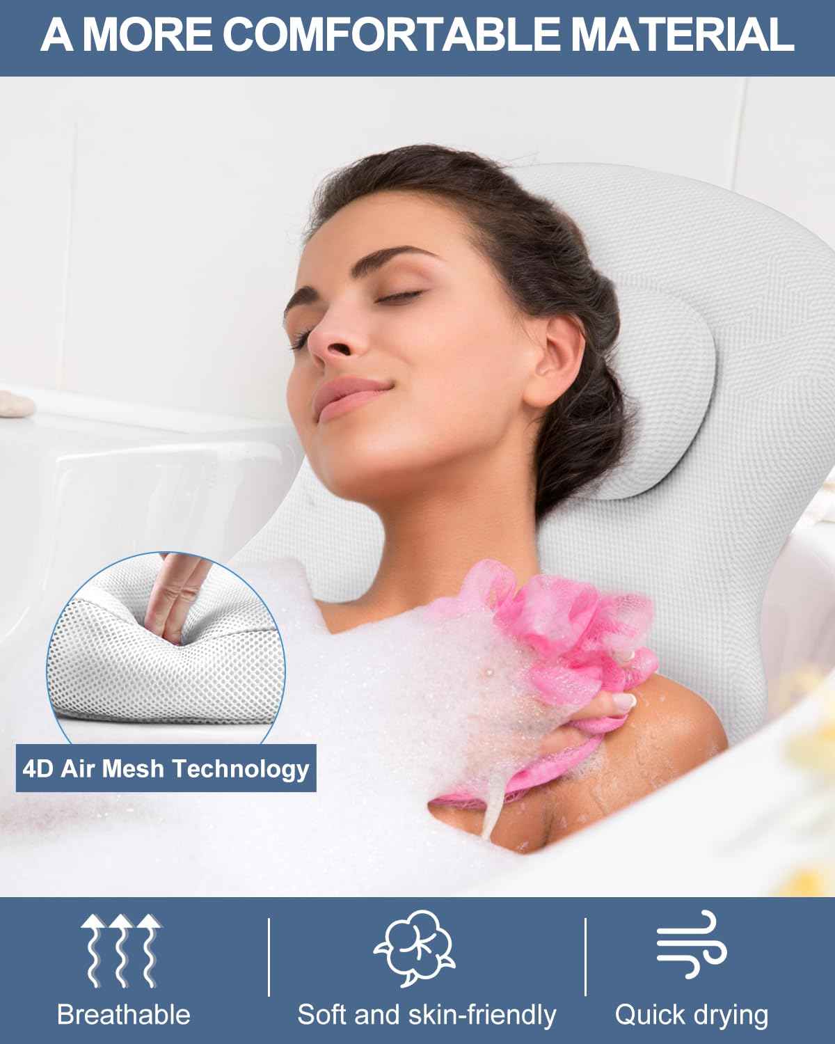 YSJILIDE Full Body Bath Pillow for Bathtub, Spa Bath Pillows for Tub Neck Head Neck Shoulder and Back Support, with Non-Slip Suction Cups/4D Air Mesh
