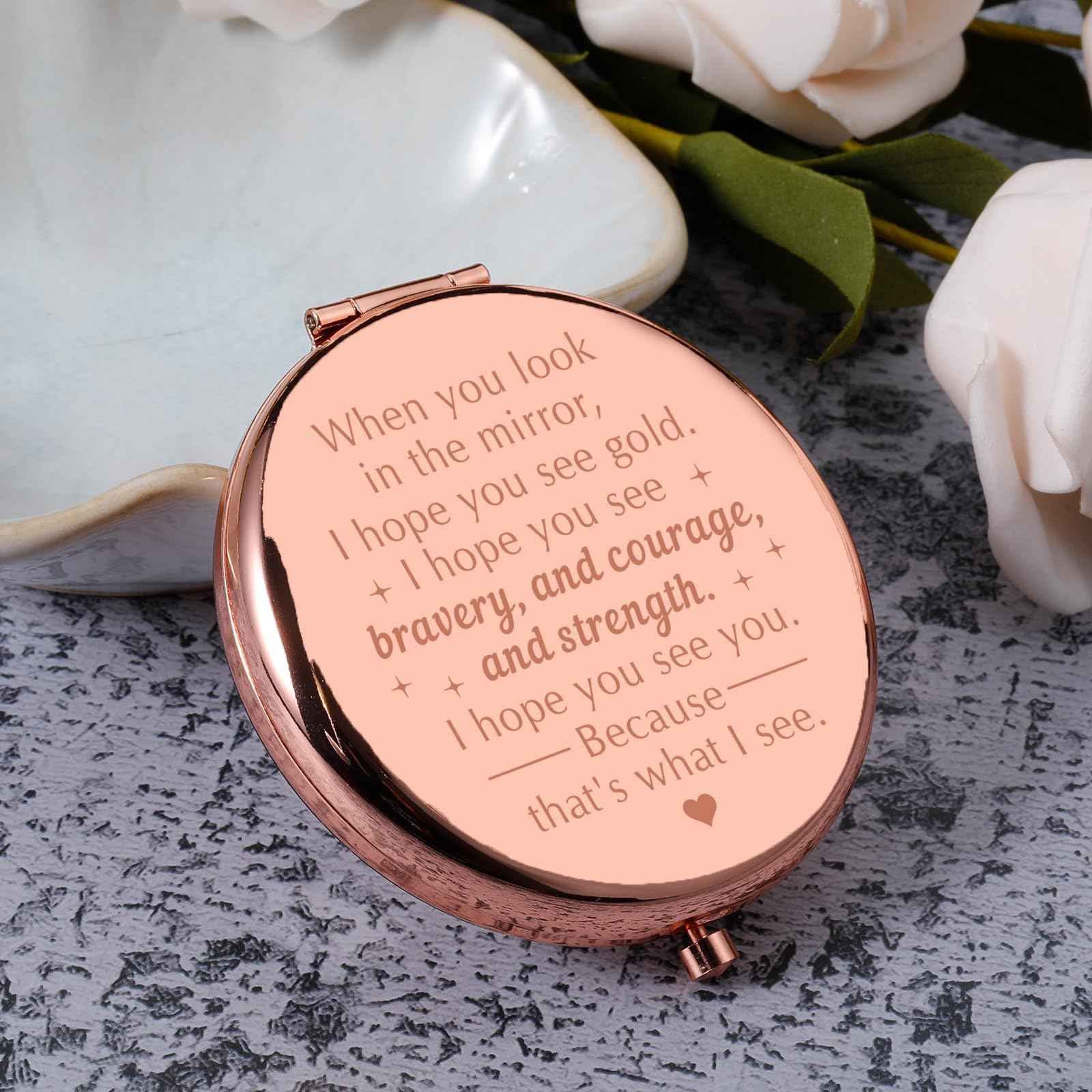 Stocking Stuffers for Teen Girls - White Elephant Gifts Daughter Gift Compact Mirror from Mom Dad Rose Gold Makeup Mirror for Her Teen Girls Daughter in Law Unique Wedding Birthday Christmas