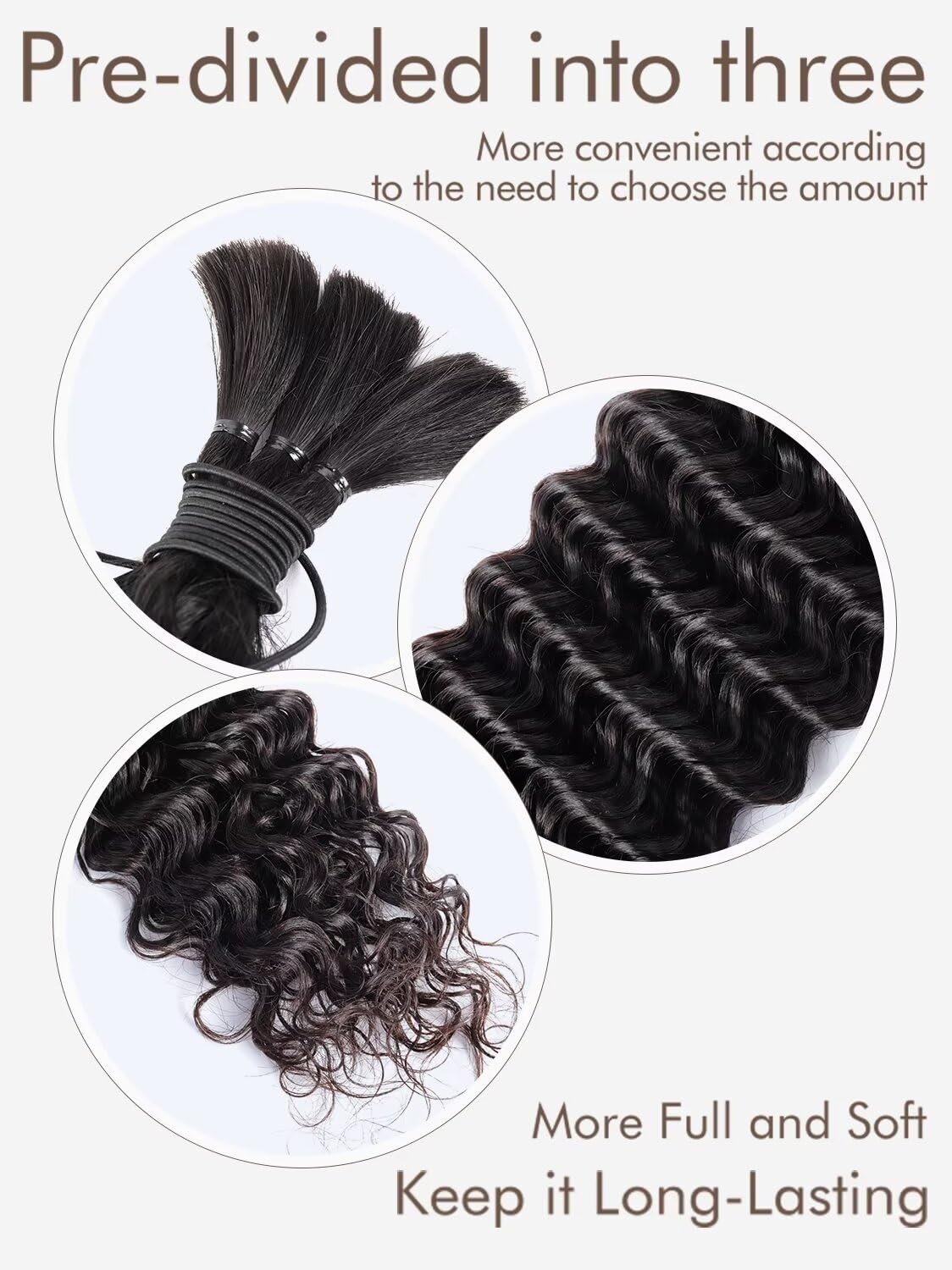 Human Braiding Hair 1 Bundle 50g 18 Inch Deep Water Wave Bulk Human Hair for Braiding No Weft 10A Brazilian Virgin Curly Human Hair Extensions for Boho Braids Wet and Wavy Human Hair Braiding Hair