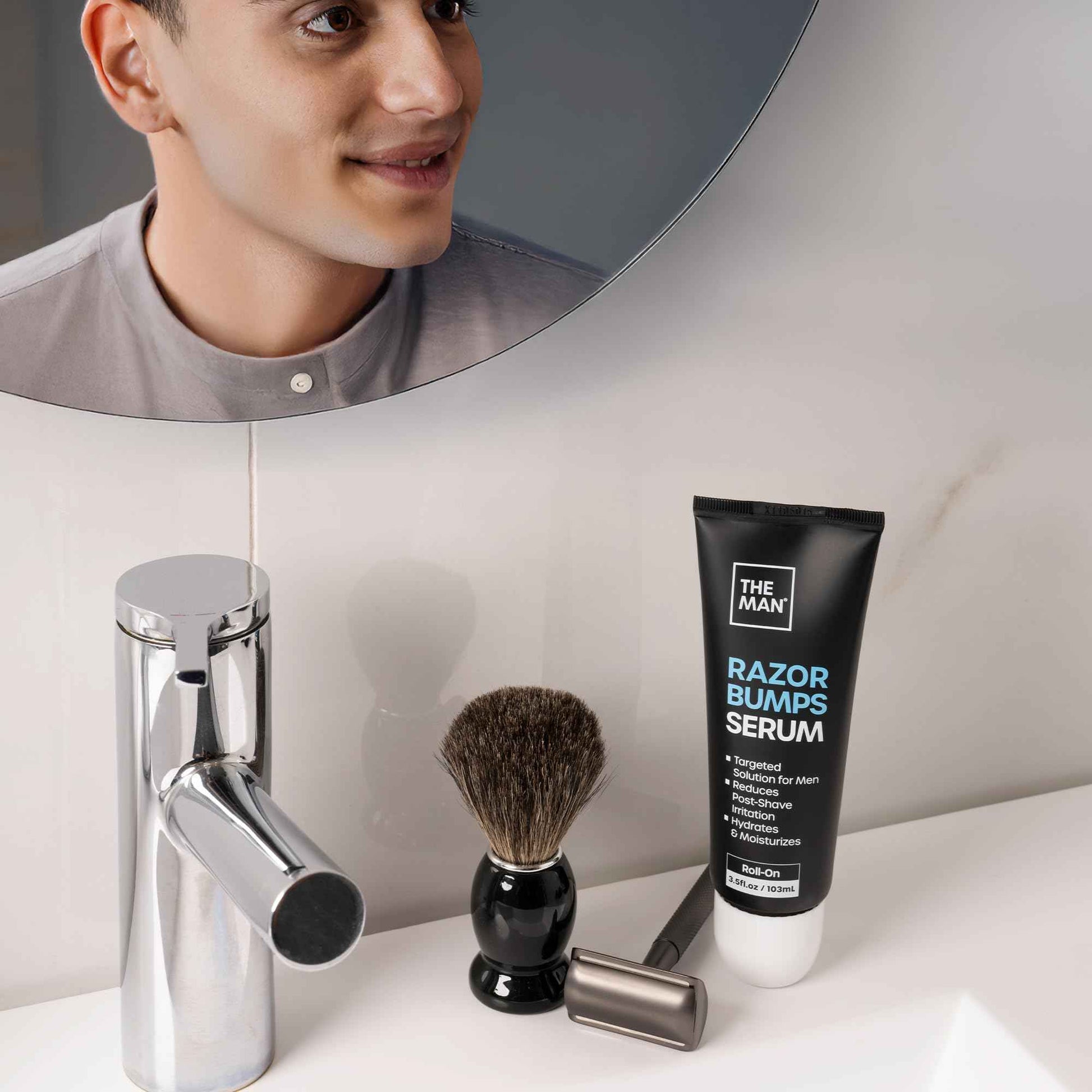 The Man Razor Bumps Serum - Ingrown Hair Treatment for Men - Razor Bump Treatment for Men - Face & Body After Shave & Razor Burn Treatment - Metal Roll On Soothes Skin & Calms Irritation (3.5fl.oz)