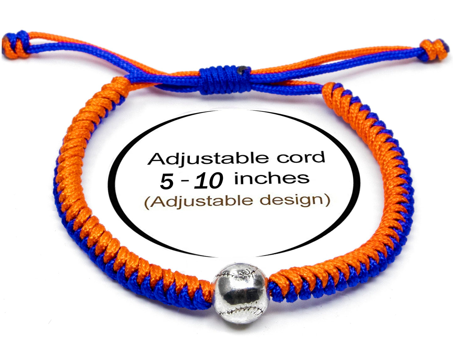 Handmade Braided Bracelets Baseball Gifts for Boys Adjustable Wristbands with Baseball Beads, Inspirational Baseball Bracelets for Girls Teens Adults (Blue Orange 2PCS)