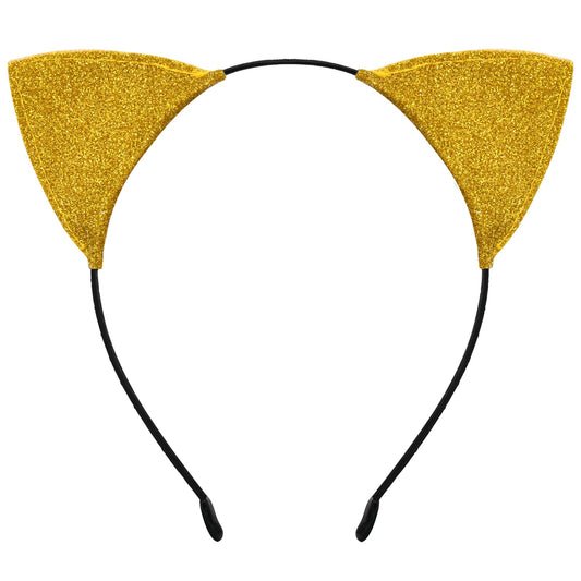 Cat Ears Headband for Women Girls - Cute Sparkle Glitter Hairband Halloween Cosplay Cat Costume Hair Accessories for Adult Kids Birthday Daily Wear Gold