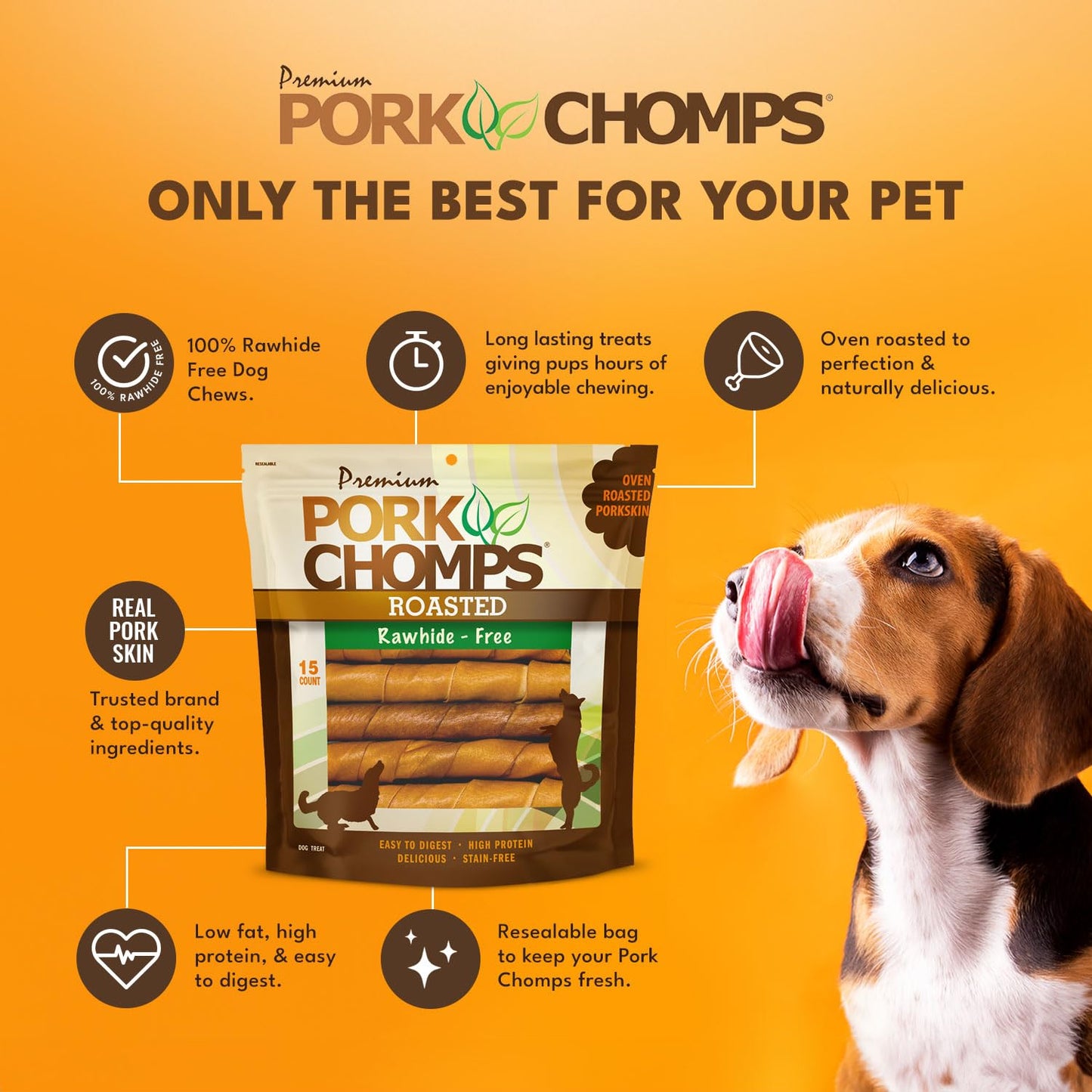 Pork Chomps Roasted Pork Skin Dog Chews, 6-inch Twists, 15 Count