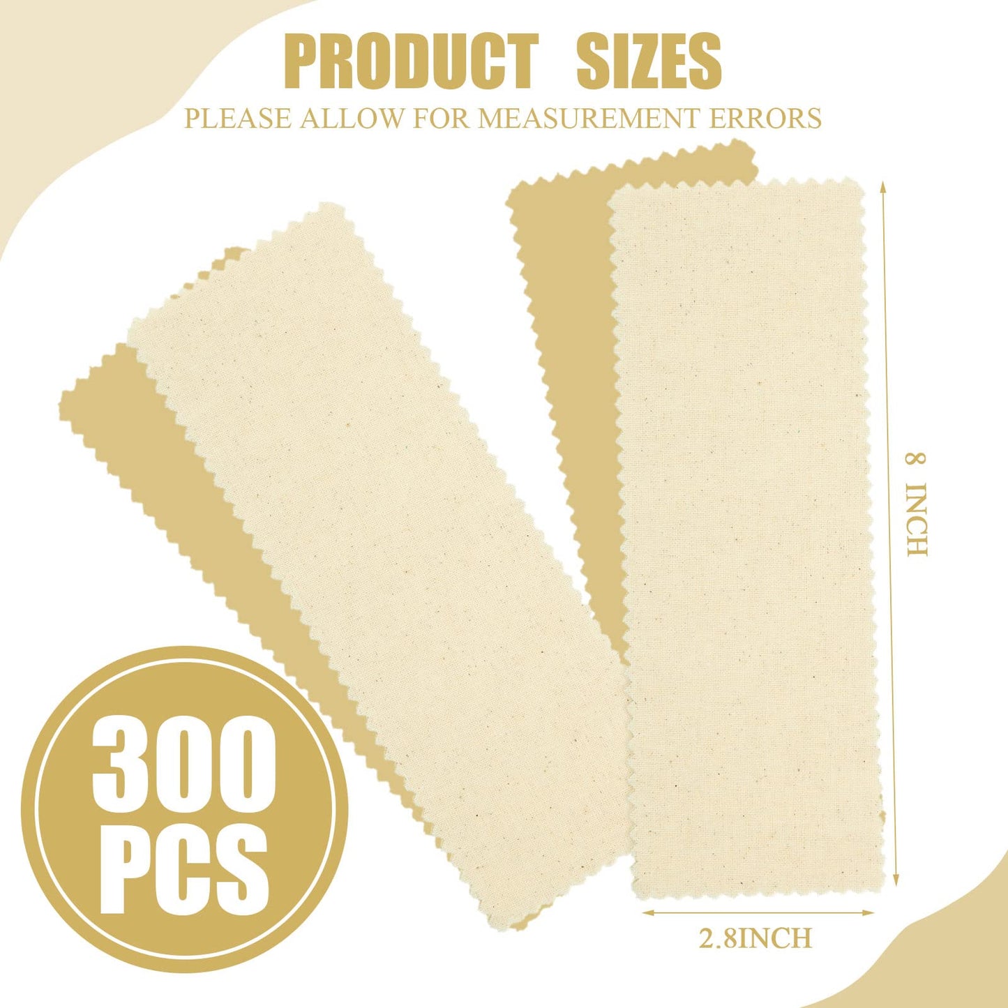 300 Pcs Natural Muslin Epilating Face Wax Strips Hair Removal Eyebrow Precut Waxing Strips Body Facial Cotton Wax Cloth Strip for Women Men (8 x 2.8 Inch)