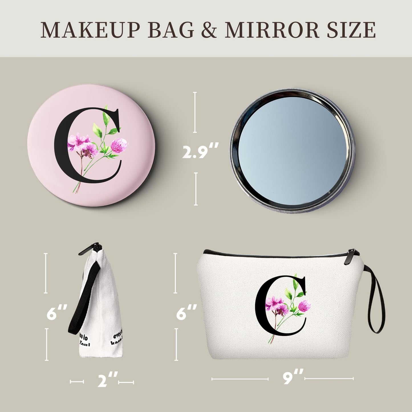 SEAMOON Gifts for Women Birthday Unique, Makeup Bag with Mirror, Maid of Honor Gifts, Small Cosmetic Bag, Sister Birthday Gifts from Sister, Gifts for Bride, Encouragement Gifts for Women, Letter C