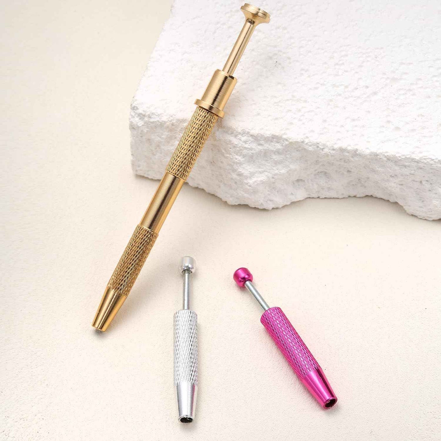 VOJO Piercing Ball Grabber Tool Kit 16G,18G Stainless Steel Flat Back Earrings Applicator with Threaded & Threadless Insertion Pins for Ear Nose Lip Body Jewelry Changes (Silver+Pink+Rose Gold Ball Grabber Tool)