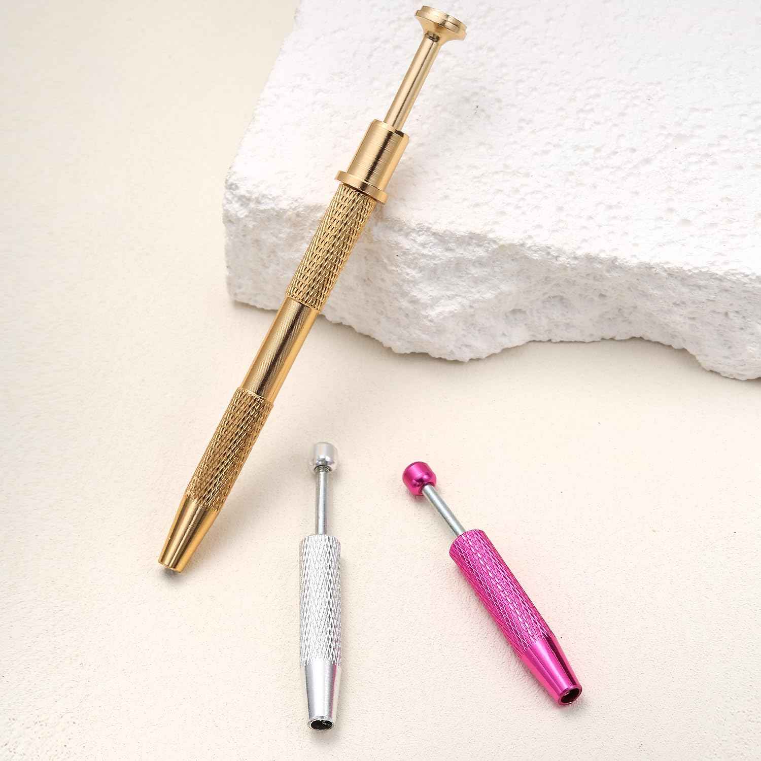 VOJO Piercing Ball Grabber Tool Kit 16G,18G Stainless Steel Flat Back Earrings Applicator with Threaded & Threadless Insertion Pins for Ear Nose Lip Body Jewelry Changes (Silver+Pink+Rose Gold Ball Grabber Tool)