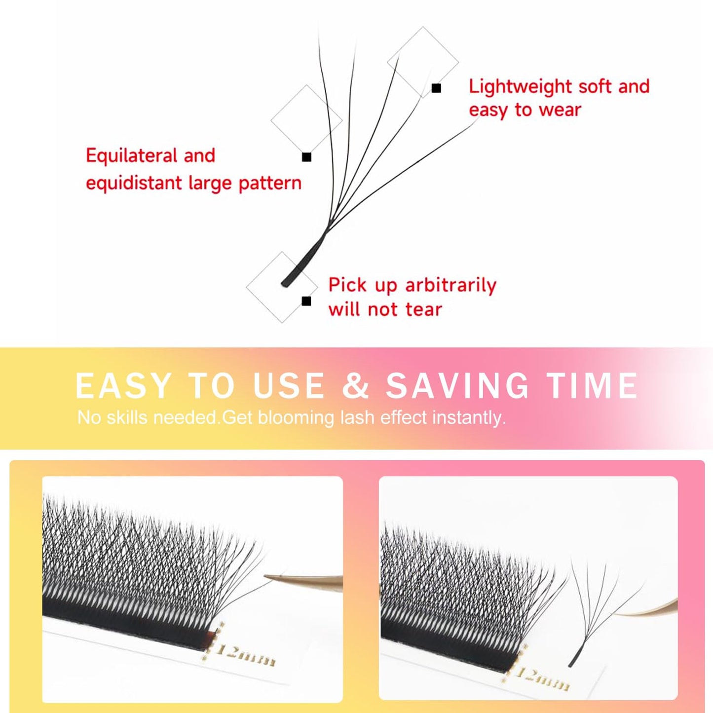 Lash Extensions 5D Eyelash Extensions W Lashes 0.07mm Thickness D Curl Lashes Mix 8-15mm Soft Lash Trays Pestañas Pelo a Pelo Natural Matte black False Eyelashes Individual Lashes(W-5D-0.07-D,8-15mm)