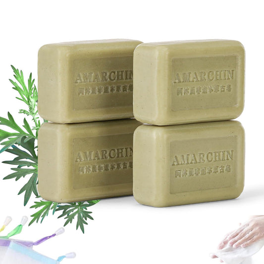 AMARCHIN Castile Soap Bar, Moisturizing Body Face Soap for Women Men, Natural Herbal Extract Pure Bar Soaps with Cleansing Foaming Net, Non-Irritant(Mugwort, 4PCS)