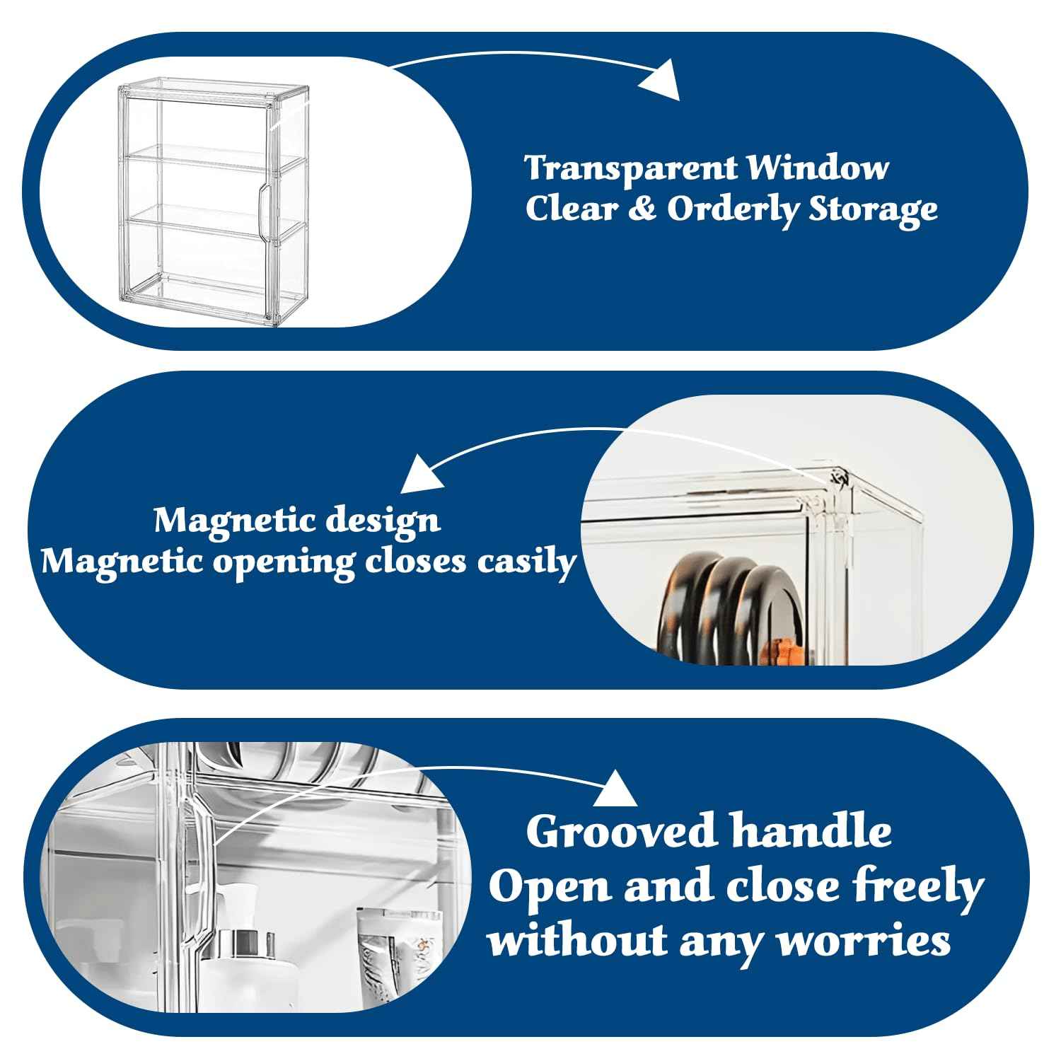 OFRIN 2 Pack Acrylic Display Case with Cleaning Cloth, Magnetic Door & 4 Adjustable Dividers, 3 Tier Display Cases, Stackable Clear Organizers, Acrylic Box, Display Cases