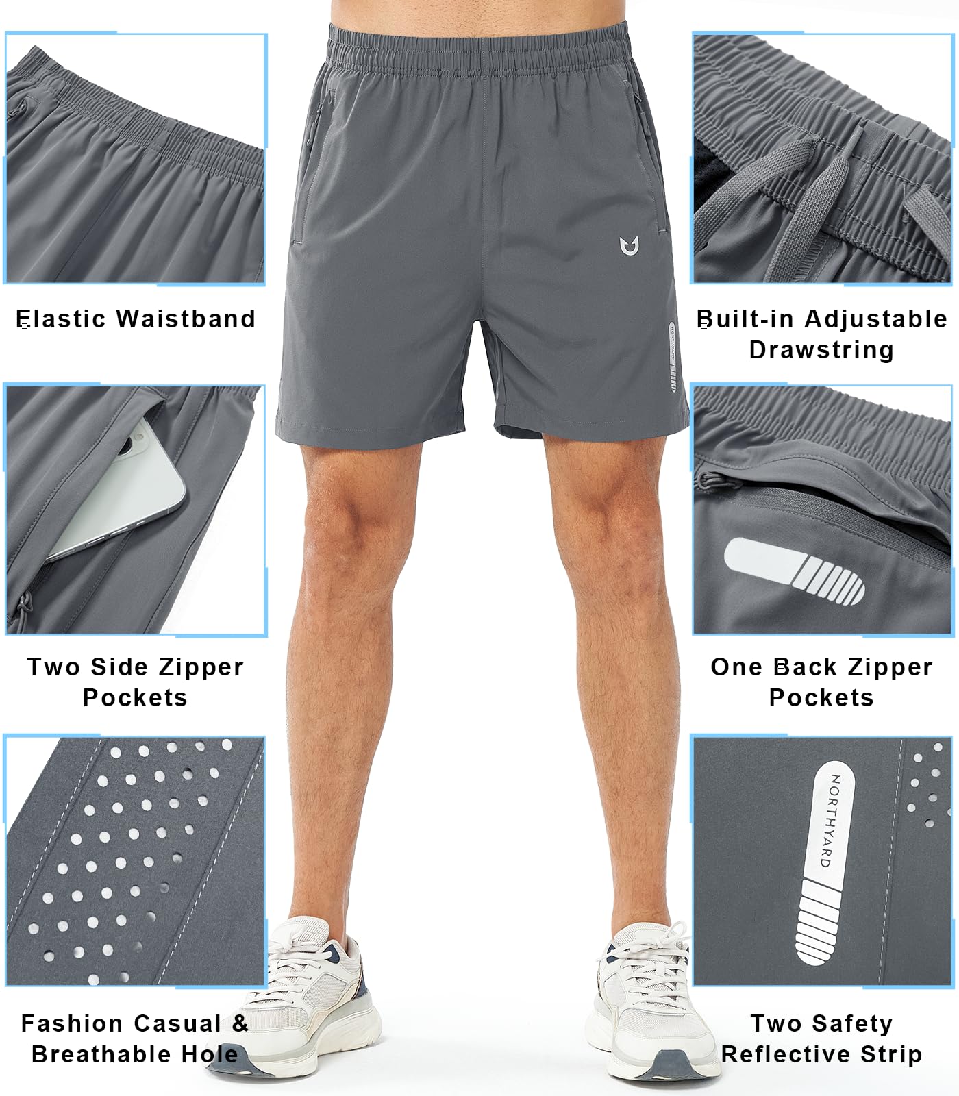 NORTHYARD Men's Athletic Running Shorts Quick Dry Workout Shorts 7"/ 5"/ 9" Lightweight Sports Gym Basketball Shorts Hiking Exercise SMOKEGREY-5inch S