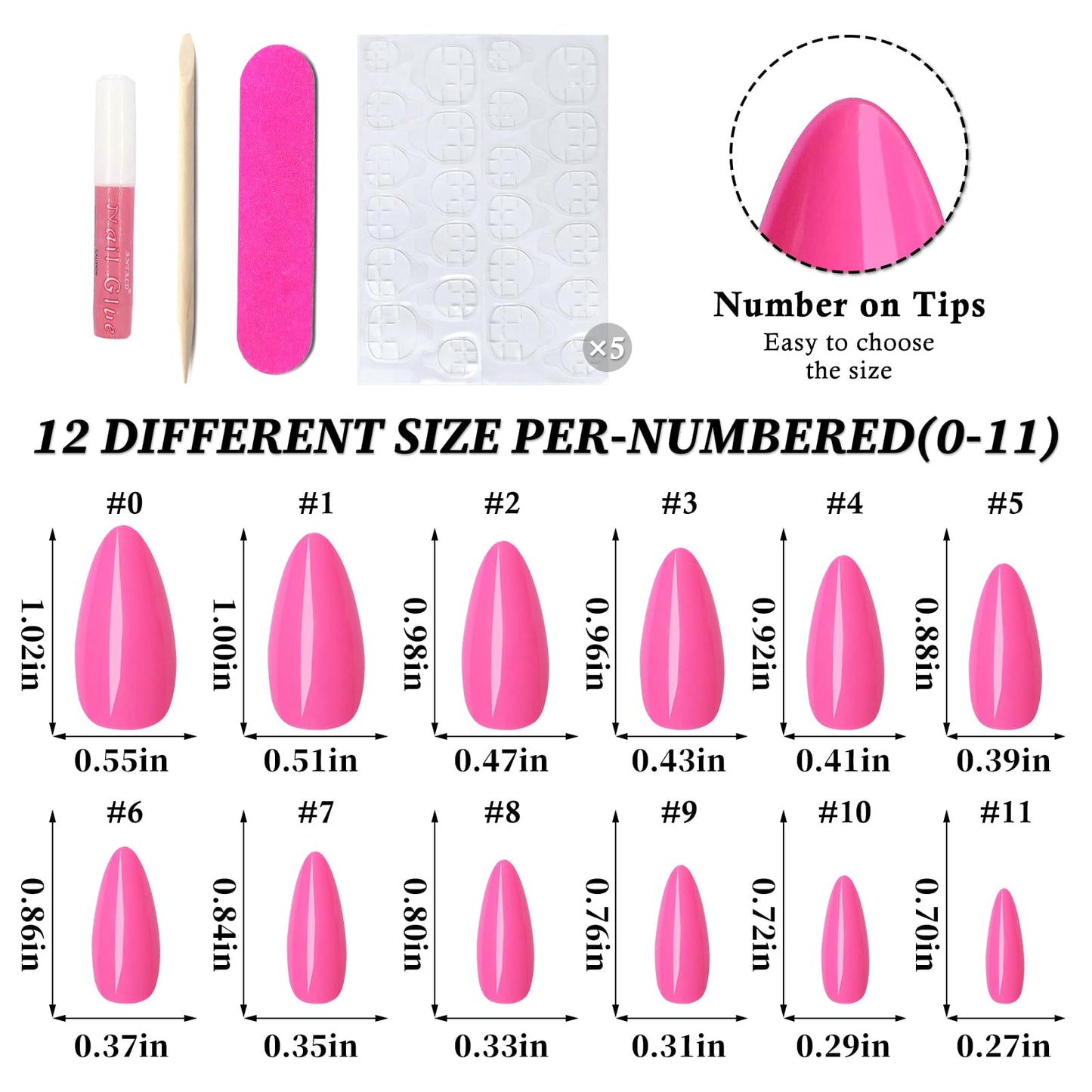 Lifextol 240PC Hot Pink Almond Press on Nails Medium Fake Nails Press ons, False Acrylic Nails Press on Nails Almond Glue on Nails Artificial Nail Tips Fingernail Stick on Nails with Glue&Sticky Tab