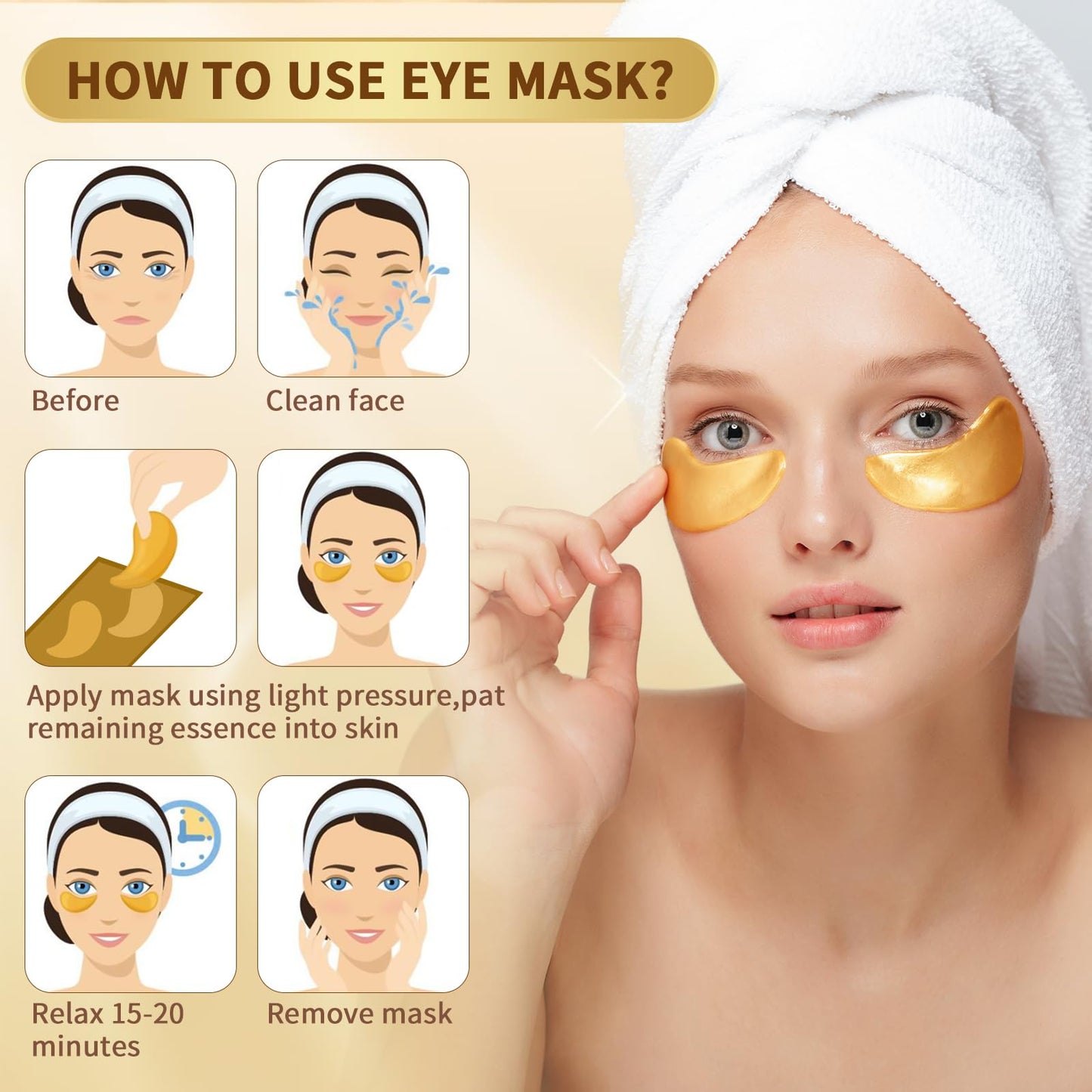 POSTA 50 Pairs 24K Gold Eye Mask, Collagen Under Eye Mask for Dark Cirlce, Puffiness, Refresh, Revitalizing, Travel, Wrinkles, Eye Patches Luxury Gift for Women & Men