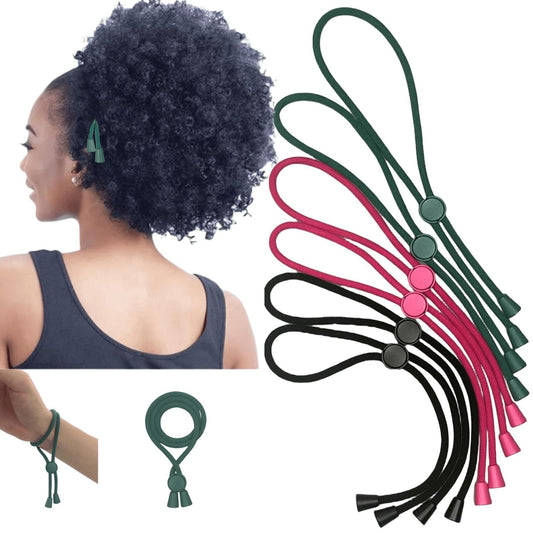 6 Pcs Adjustable Thick Hair Ties, Large Ponytail Holders for Natural Hair, Buns, Locs, Dreads, Curly & Afro Hair/Puffs - 3 Colors Hair Bracelet Bulk