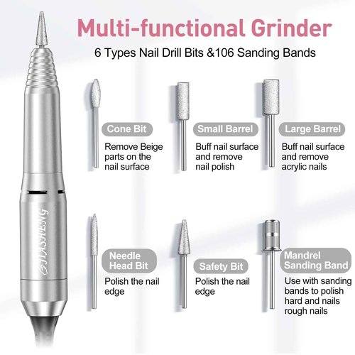 Jiasheng Professional Nail Drill, 20000rpm Electric Nail Drill Machine, Electronic Nail File Drills for Acrylic Nails Gel Nails Manicure Pedicure Tools for Salon Use, White