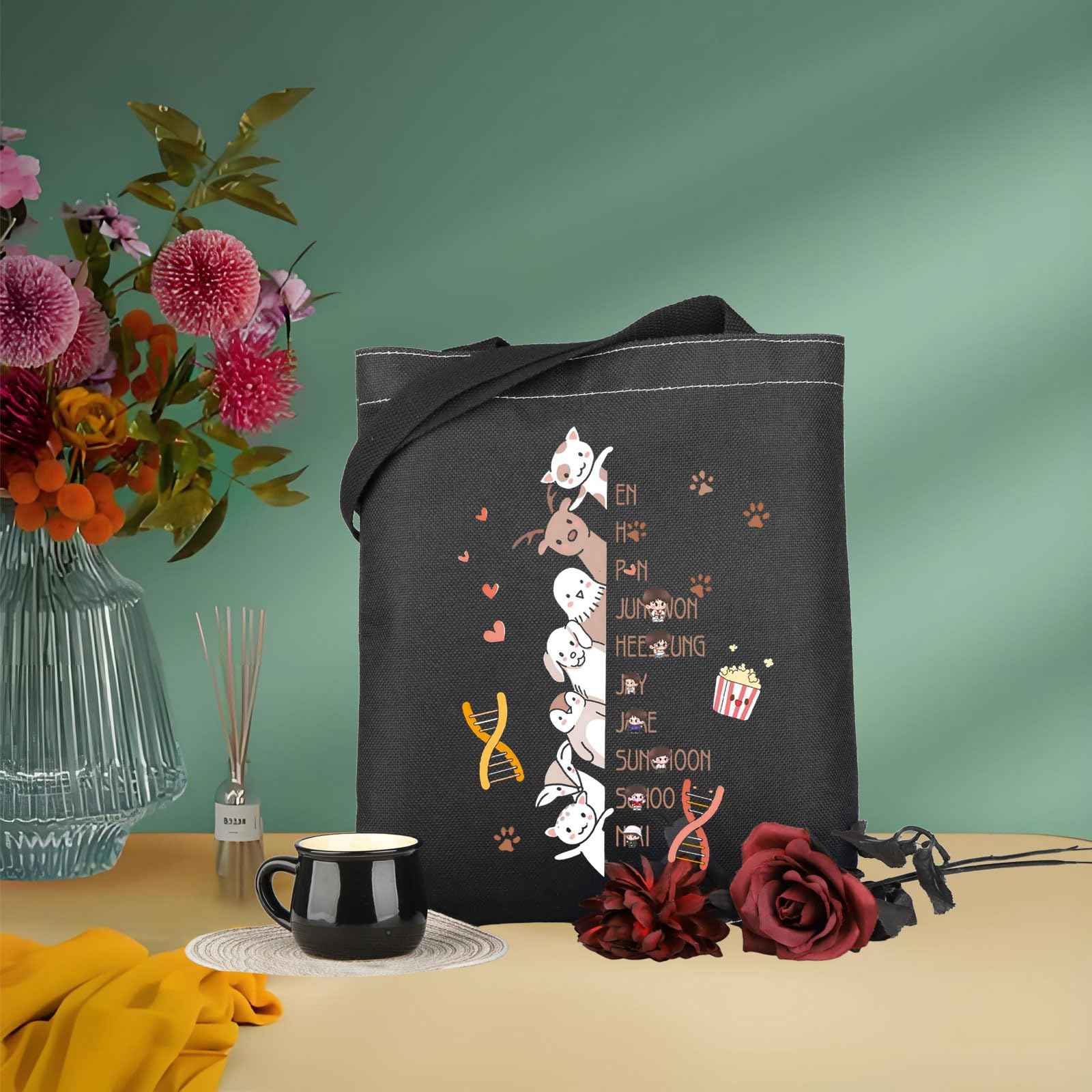 WSNANG Korea Group Gifts New Album Canvas Makeup Bag Gift for Korean Music Fan Lovers Cosmetic Bag Gift Music Merch (E TB)