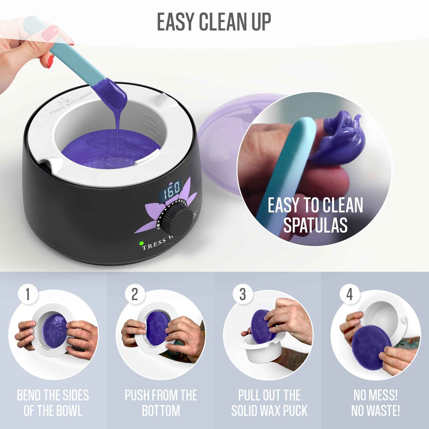 Tress Wellness Wax Warmer Silicone Liner - Easy to Clean Silicone Wax Warmer Bowls with 2x Silicone Spatulas Compatible with 16oz Electric Waxing Kit