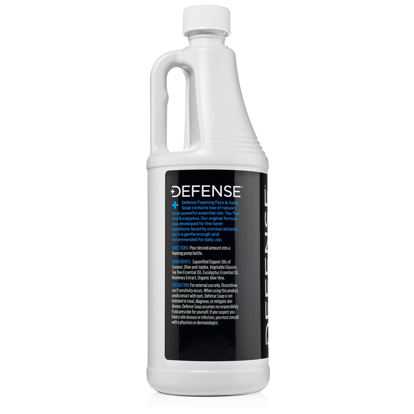 Defense Liquid Foaming Face & Hand Soap 32 Fl Oz Refill with Tea Tree, Eucalyptus, Jojoba, Aloe Vera, Olive & Coconut Oils