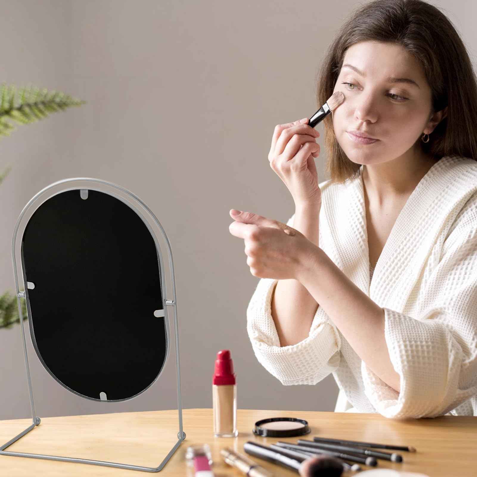 Leafpool Tabletop Vanity Makeup Mirror, 360°Rotation Standing Desk Table Vanity Silver Make up Mirror for Bathroom or Bedroom