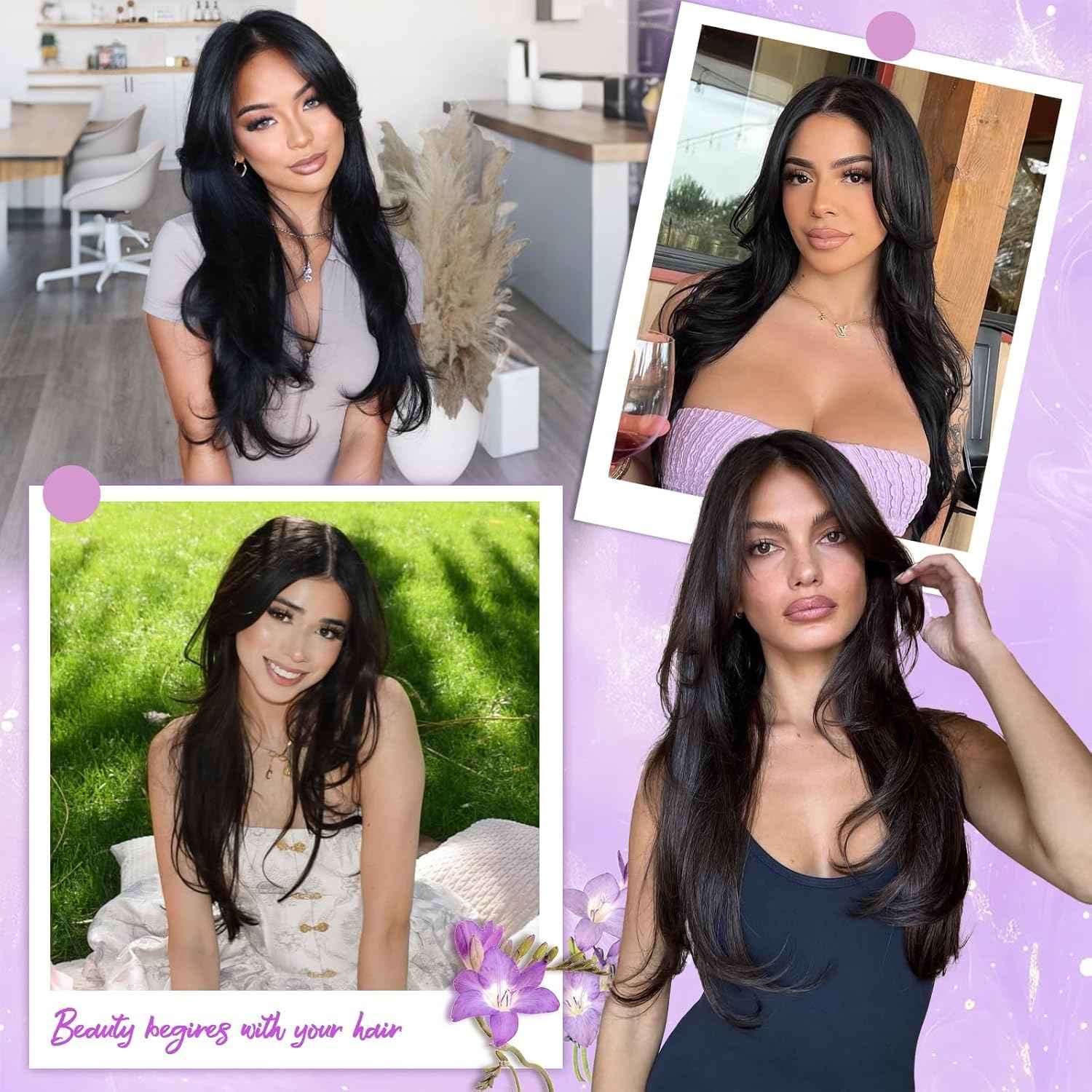 Eawwii Dark Brown Hair Toppers for Women with Thinning 3D 360° Cover Clip in Wispy Bangs Upgraded Adjustable Bandage 24 Inch Long Layered