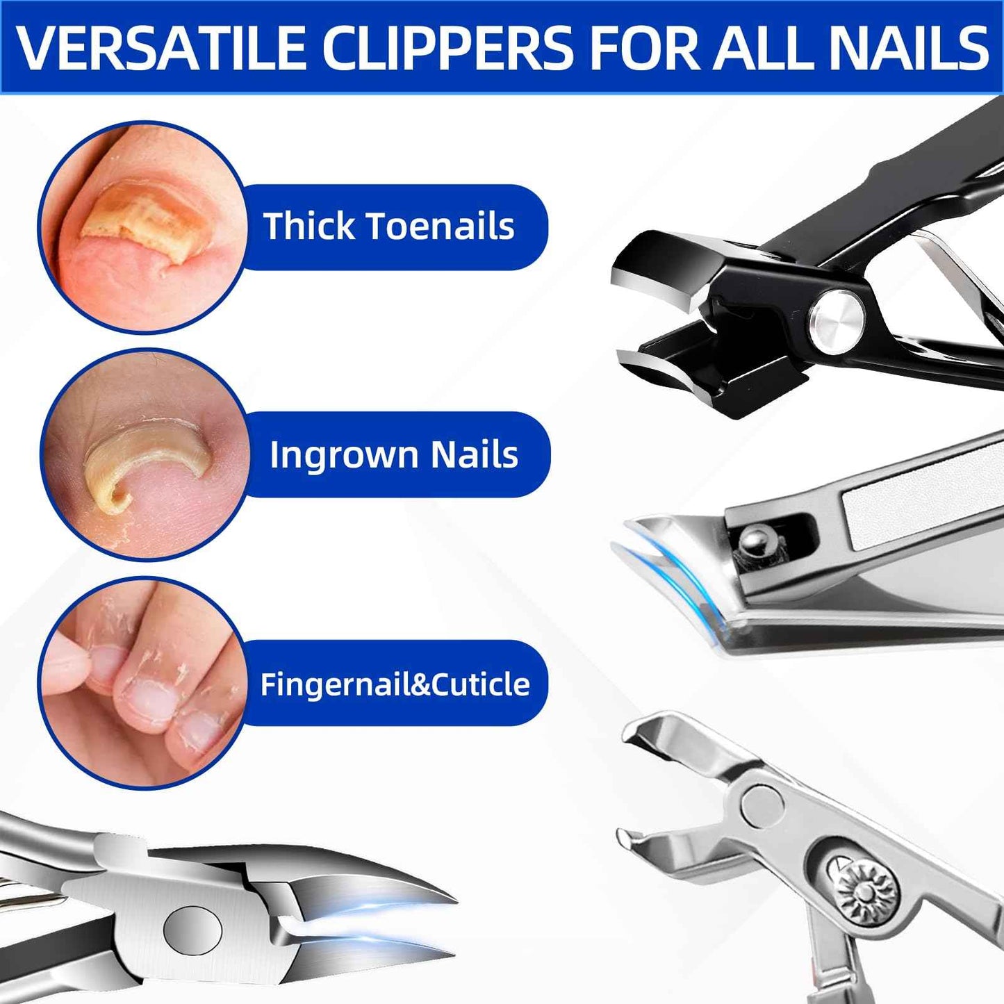 Toenail Clippers for Thick Toenails for Seniors, Professional Nail Clippers for Men, Heavy Duty Angled Head Large Toe Nail Clippers for Seniors, Slanted Ingrown Nail Clippers, 6PCS